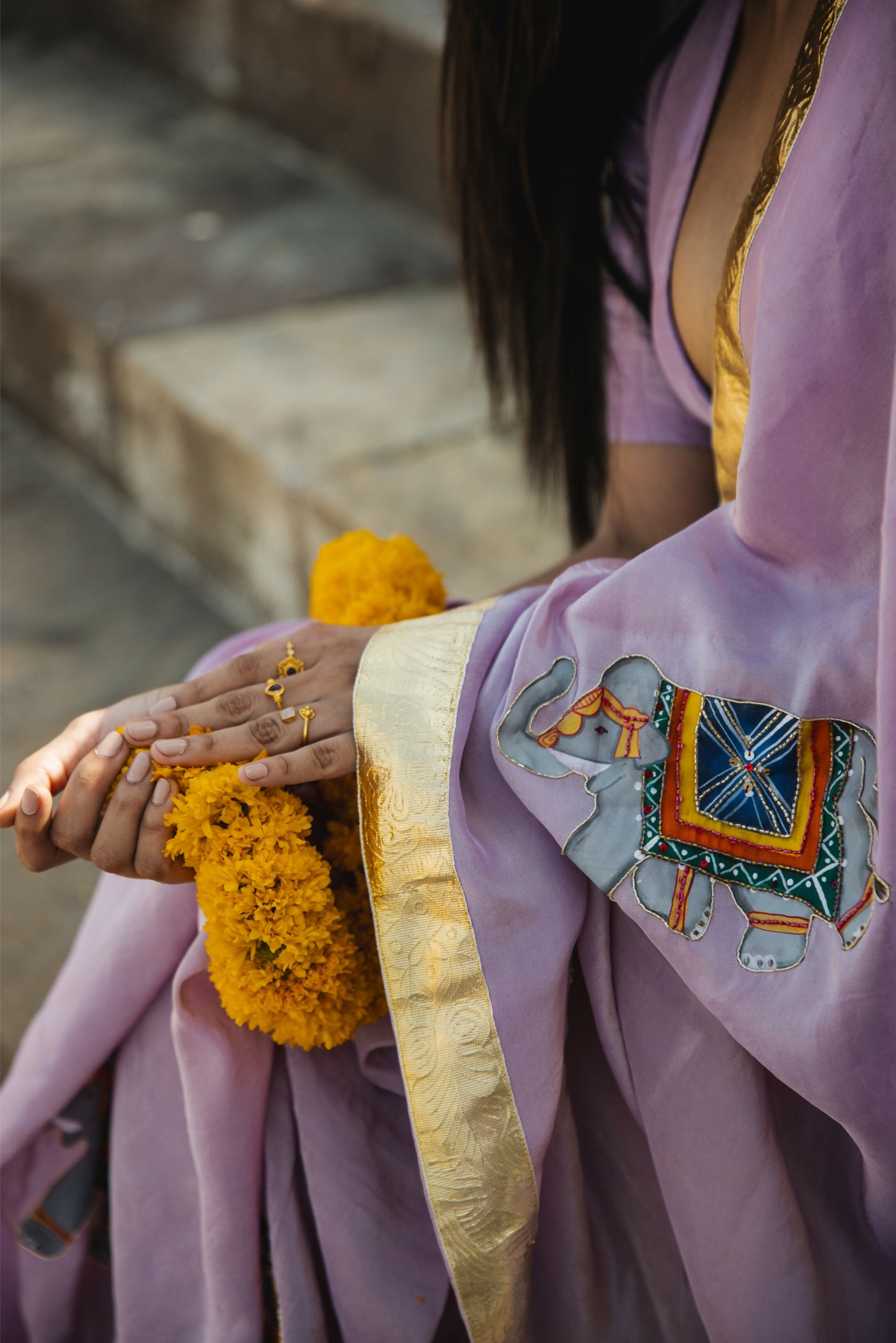 Meera - Royal Elephant Hand painted Saree