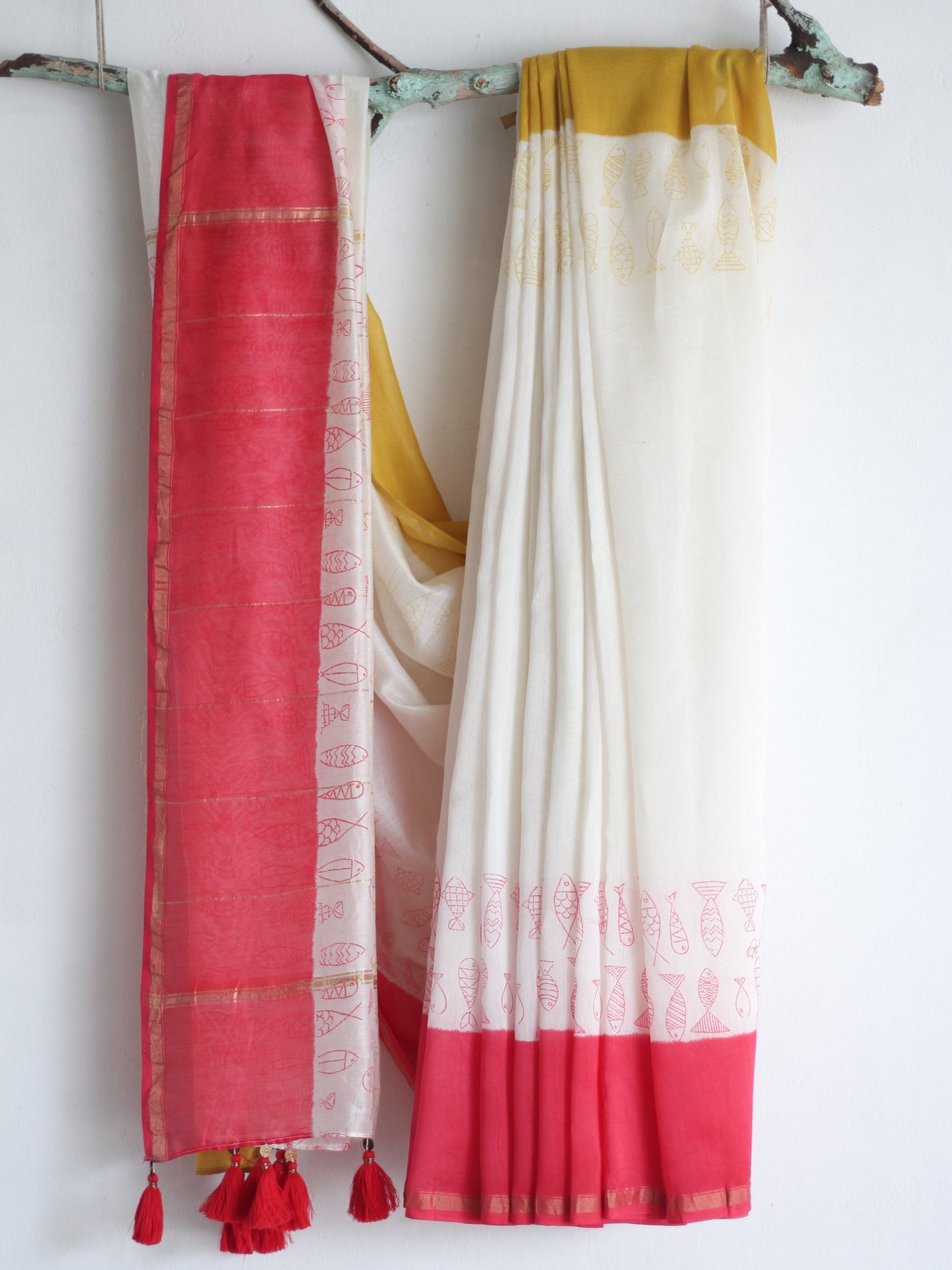 Chanderi Saree - Pujo with Red & Yellow