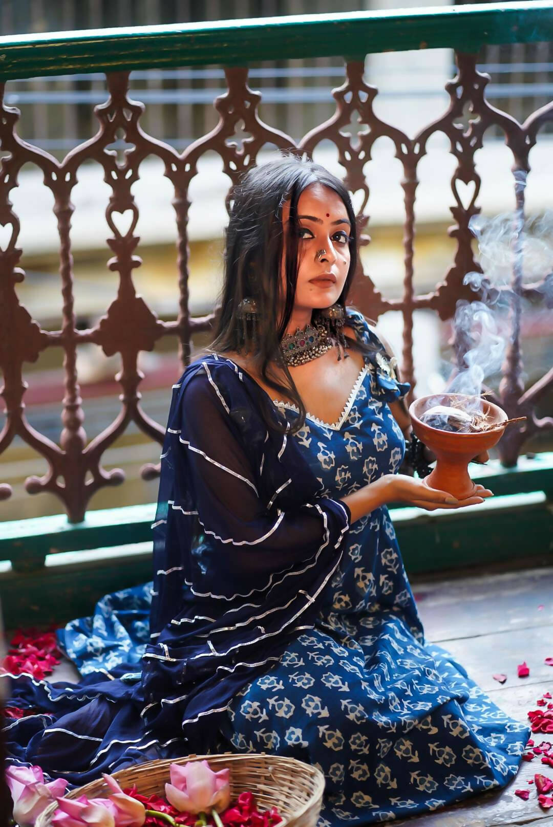 Pekhom Blue Cotton Dress