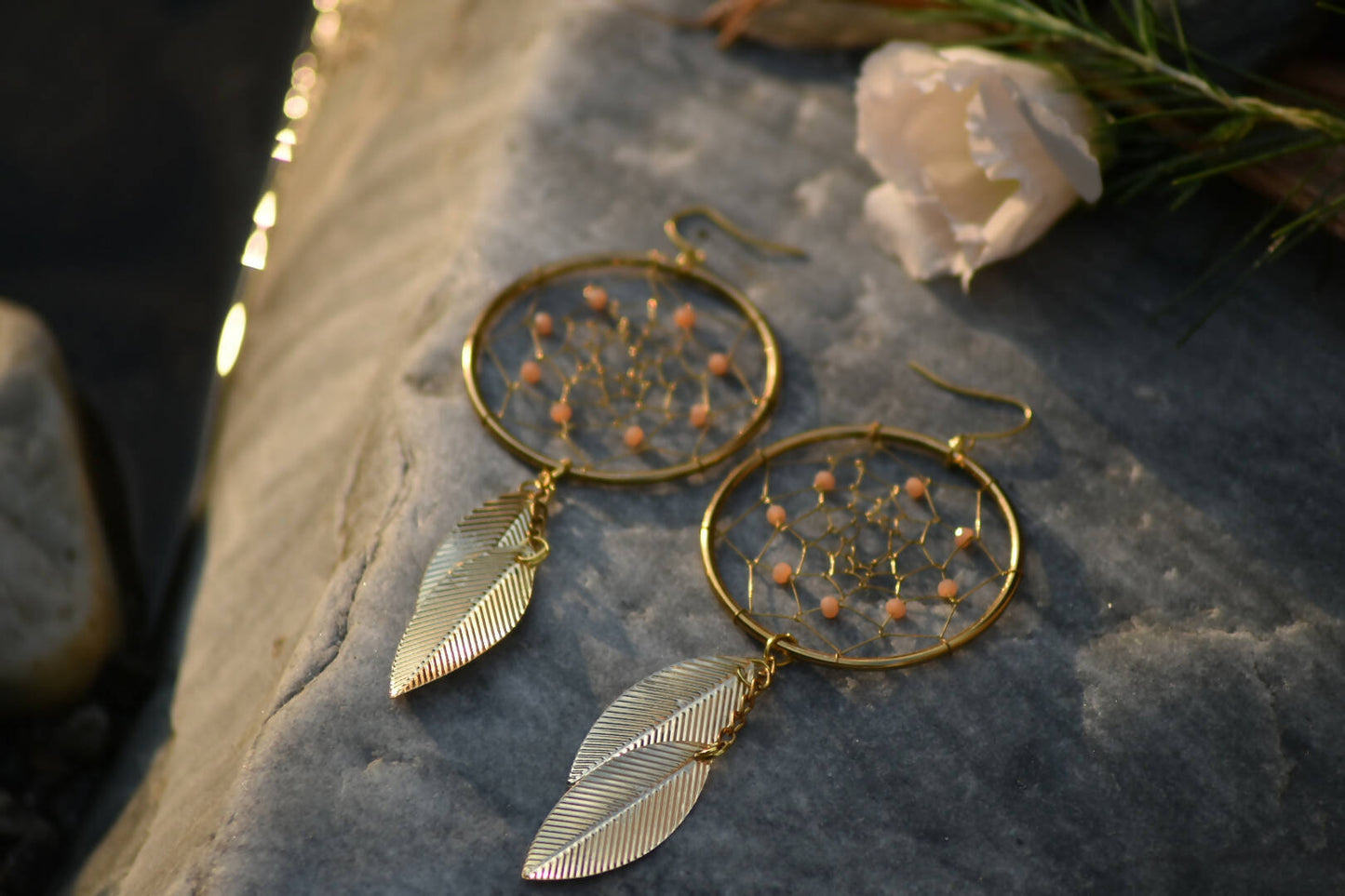 Gold Dreamcatcher Dangler Earrings