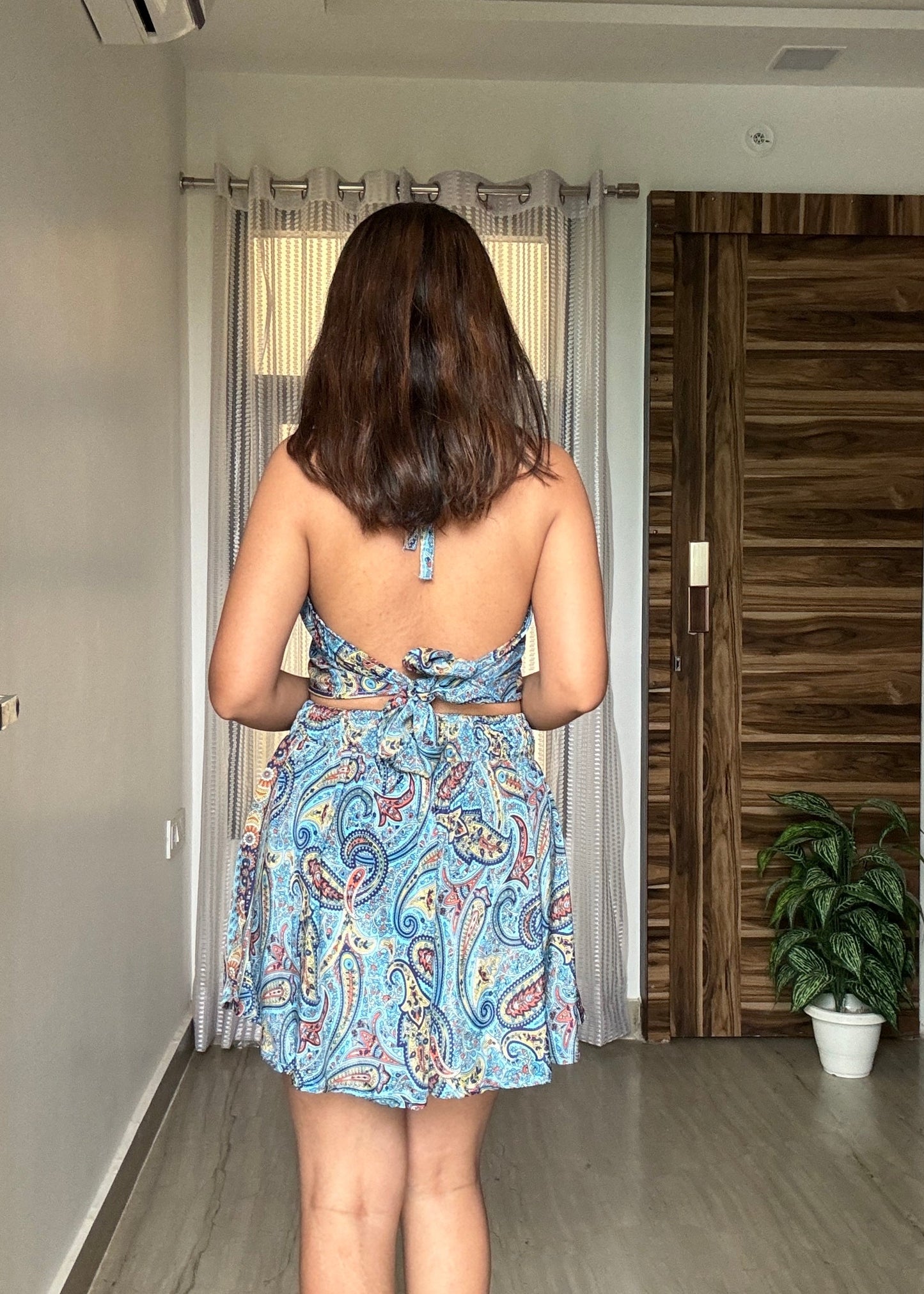 Kimono, Halter Neck Top and Skort (3 pc Set) - Sky Blue