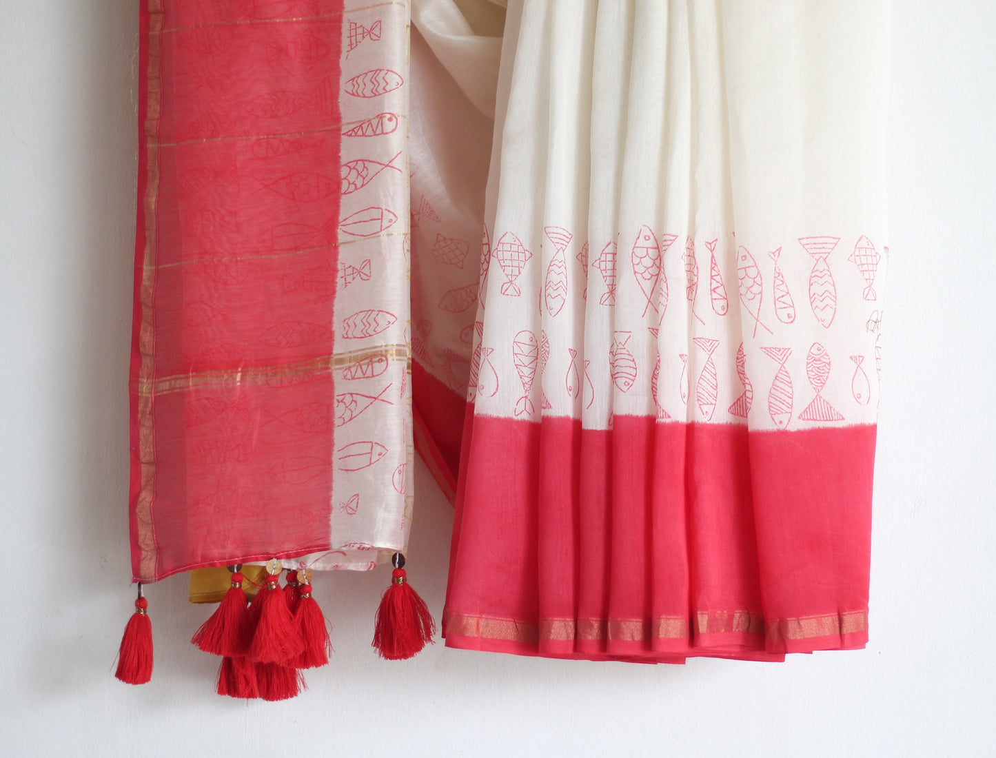Chanderi Saree - Pujo with Red & Yellow