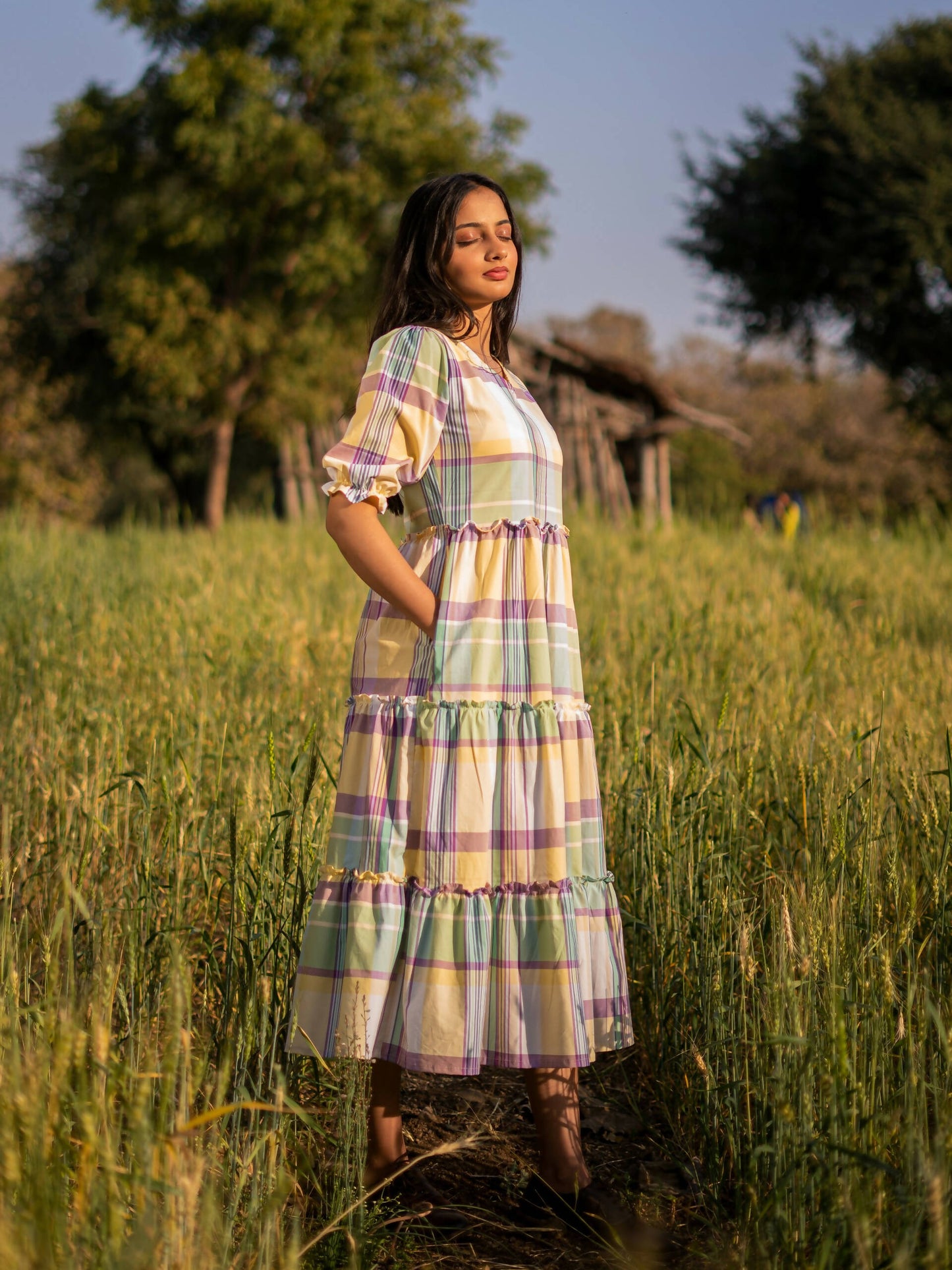 Sunset Gold Tiered Dress