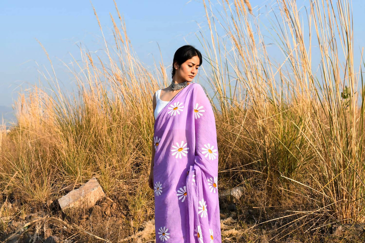 Sora- Lavender Handpainted Chiffon Saree