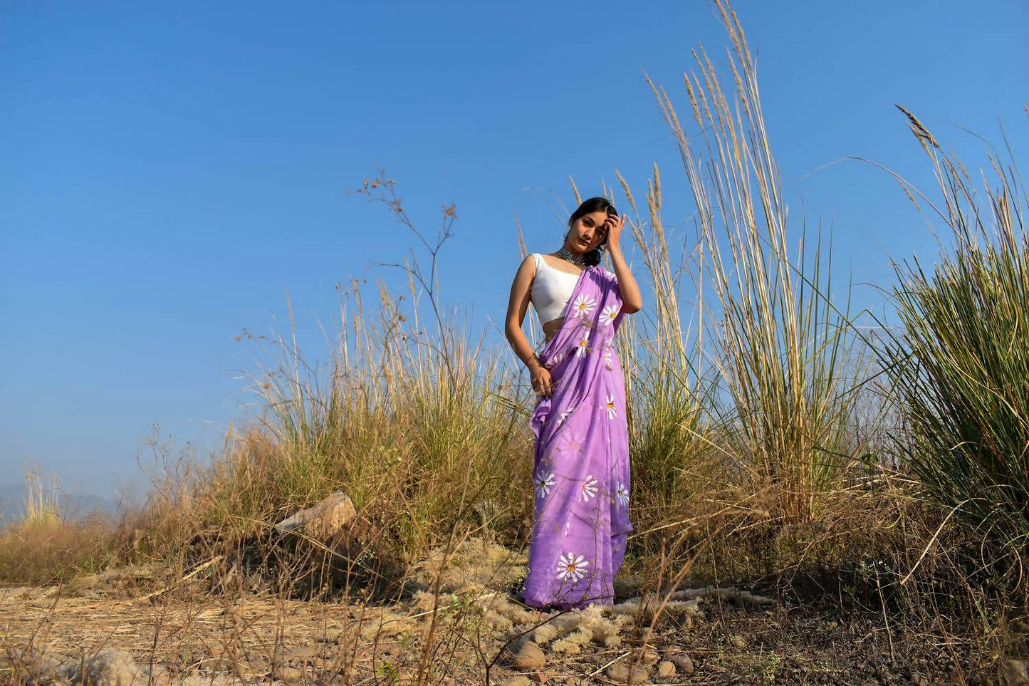 Sora- Lavender Handpainted Chiffon Saree