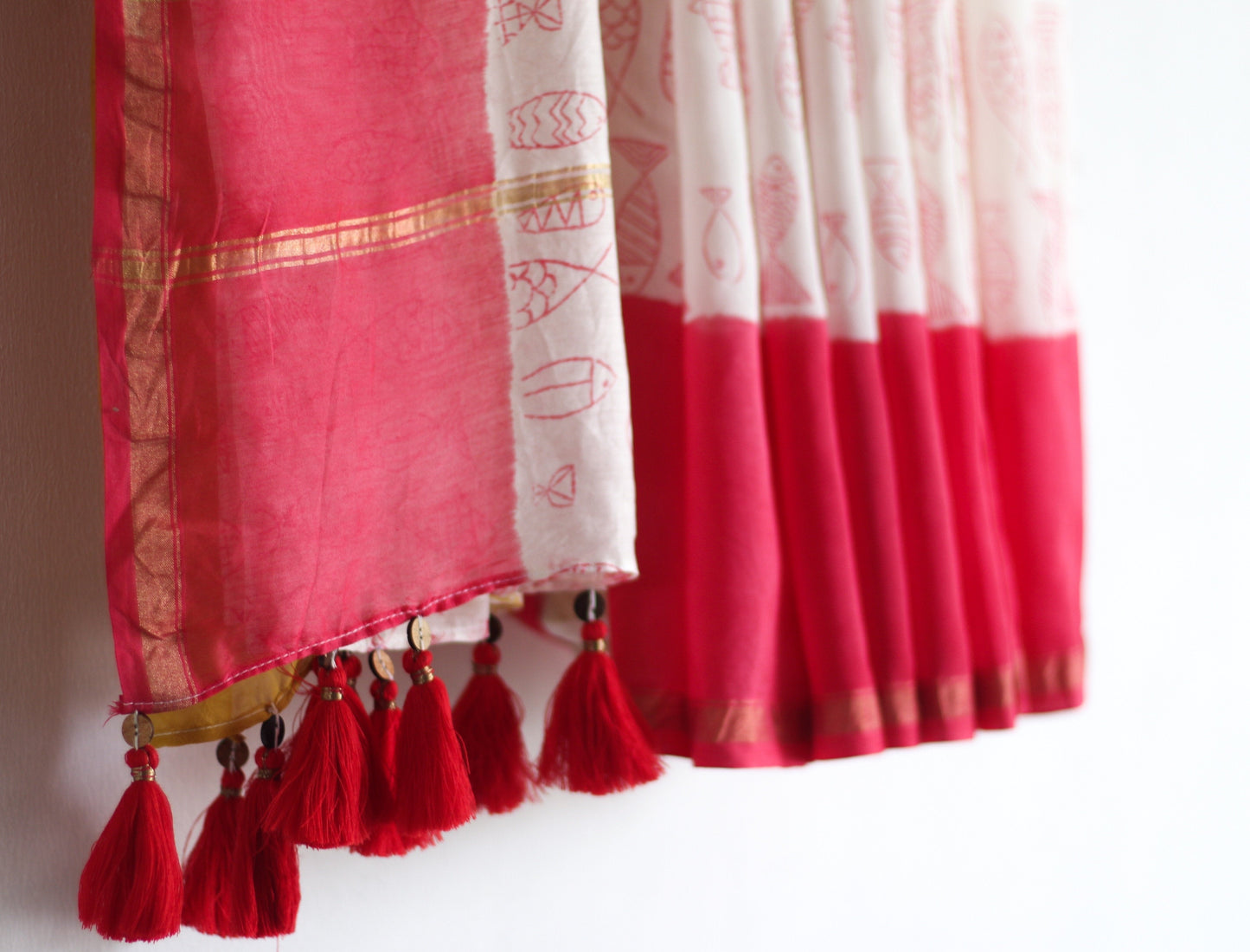 Chanderi Saree - Pujo with Red & Yellow