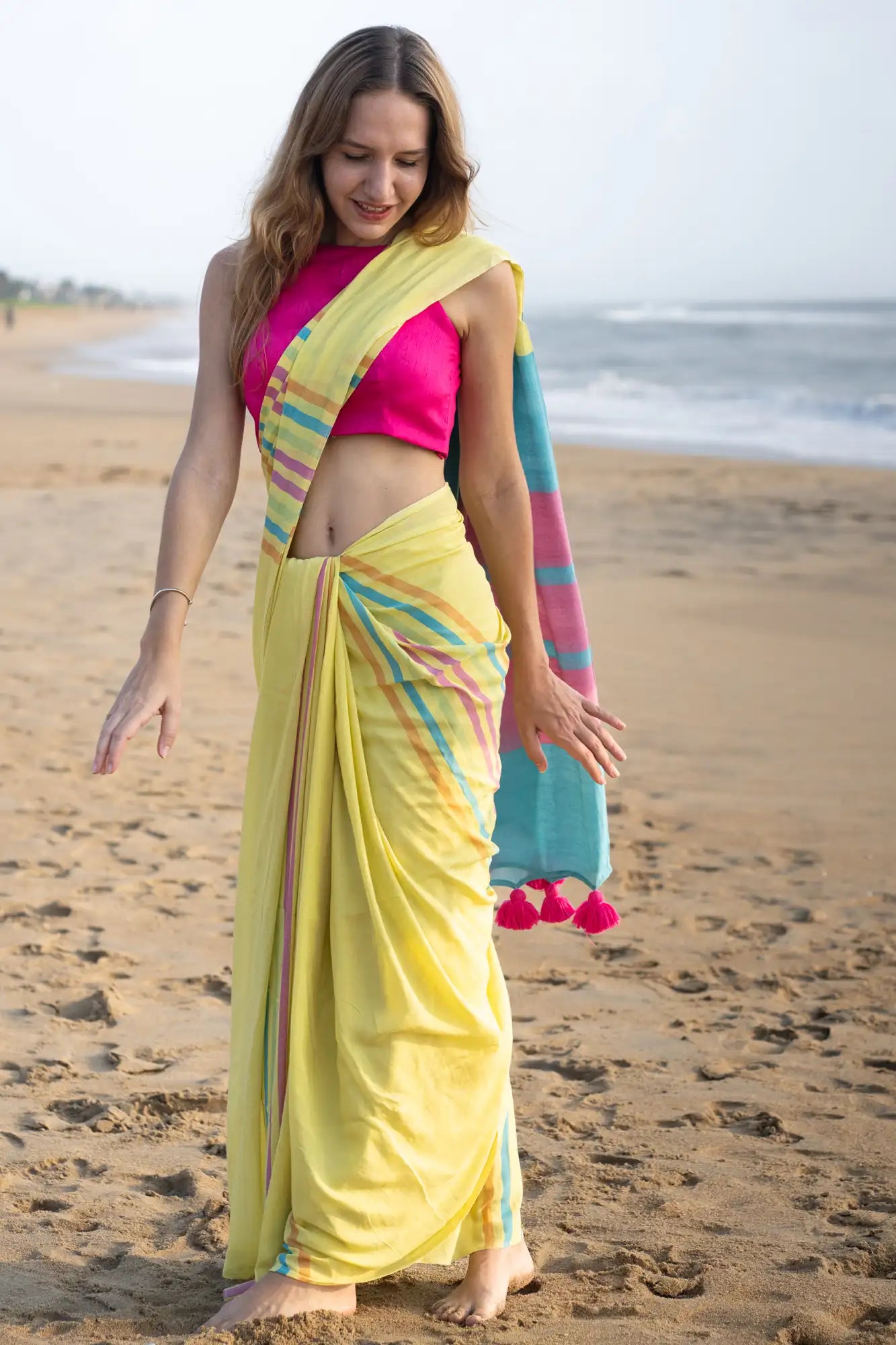 Orchid Opulence Stripe Saree