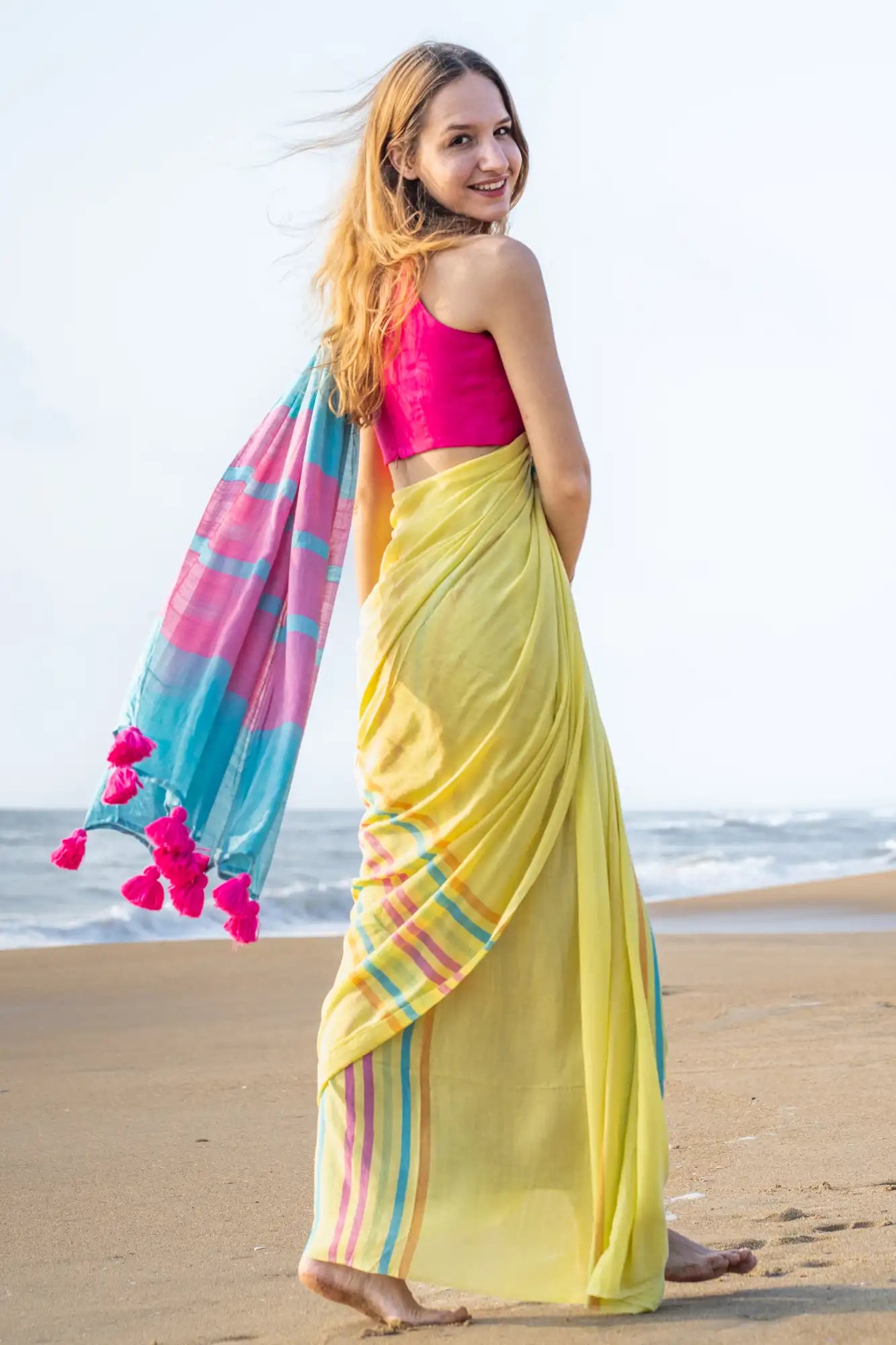 Orchid Opulence Stripe Saree