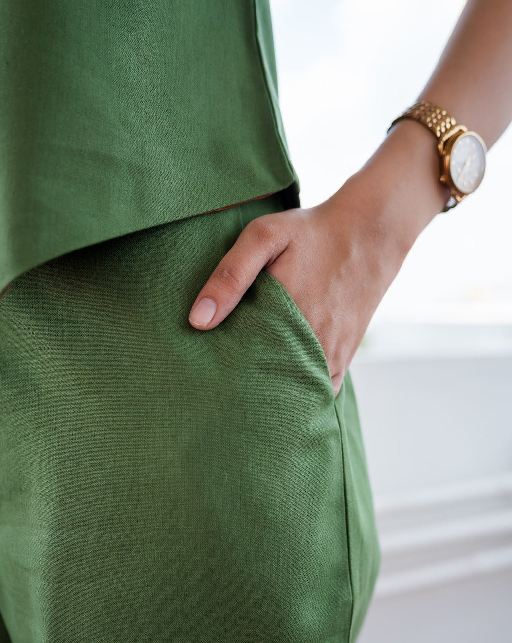 Green Tea Linen Vest Co-ord Set