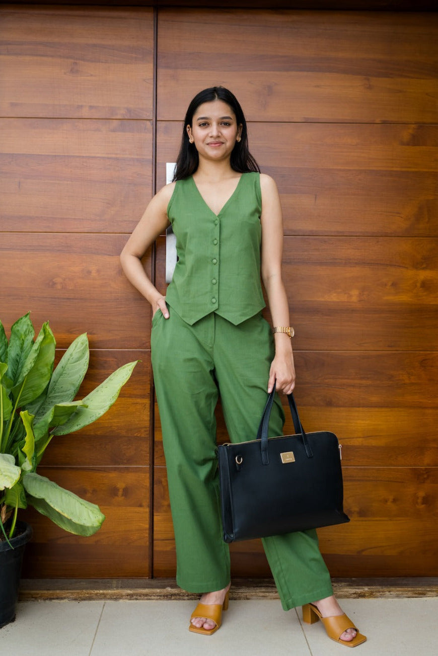 Green Tea Linen Vest Co-ord Set