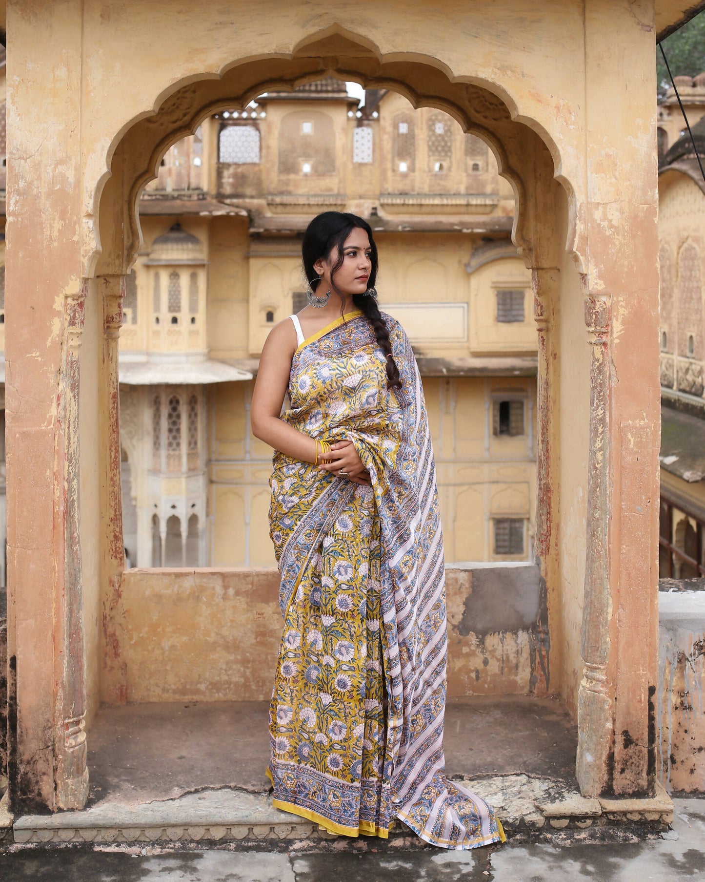 Jasmine Joy - Hand Block Print Chanderi Silk Saree