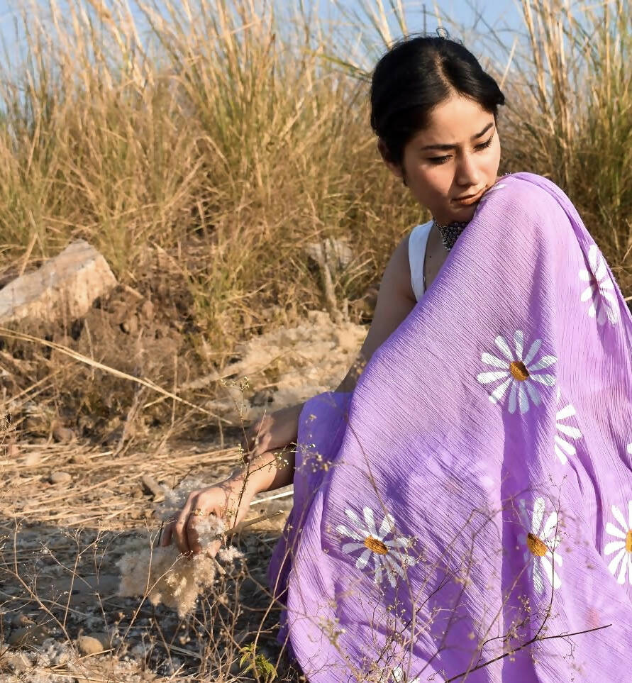 Sora- Lavender Handpainted Chiffon Saree