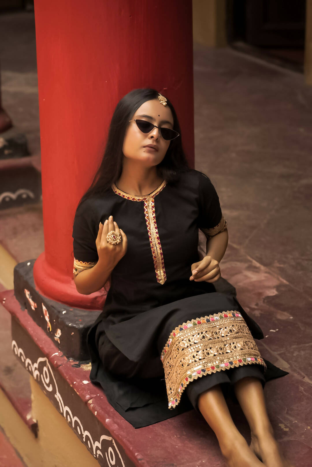 Mannya Black Cotton Kurta