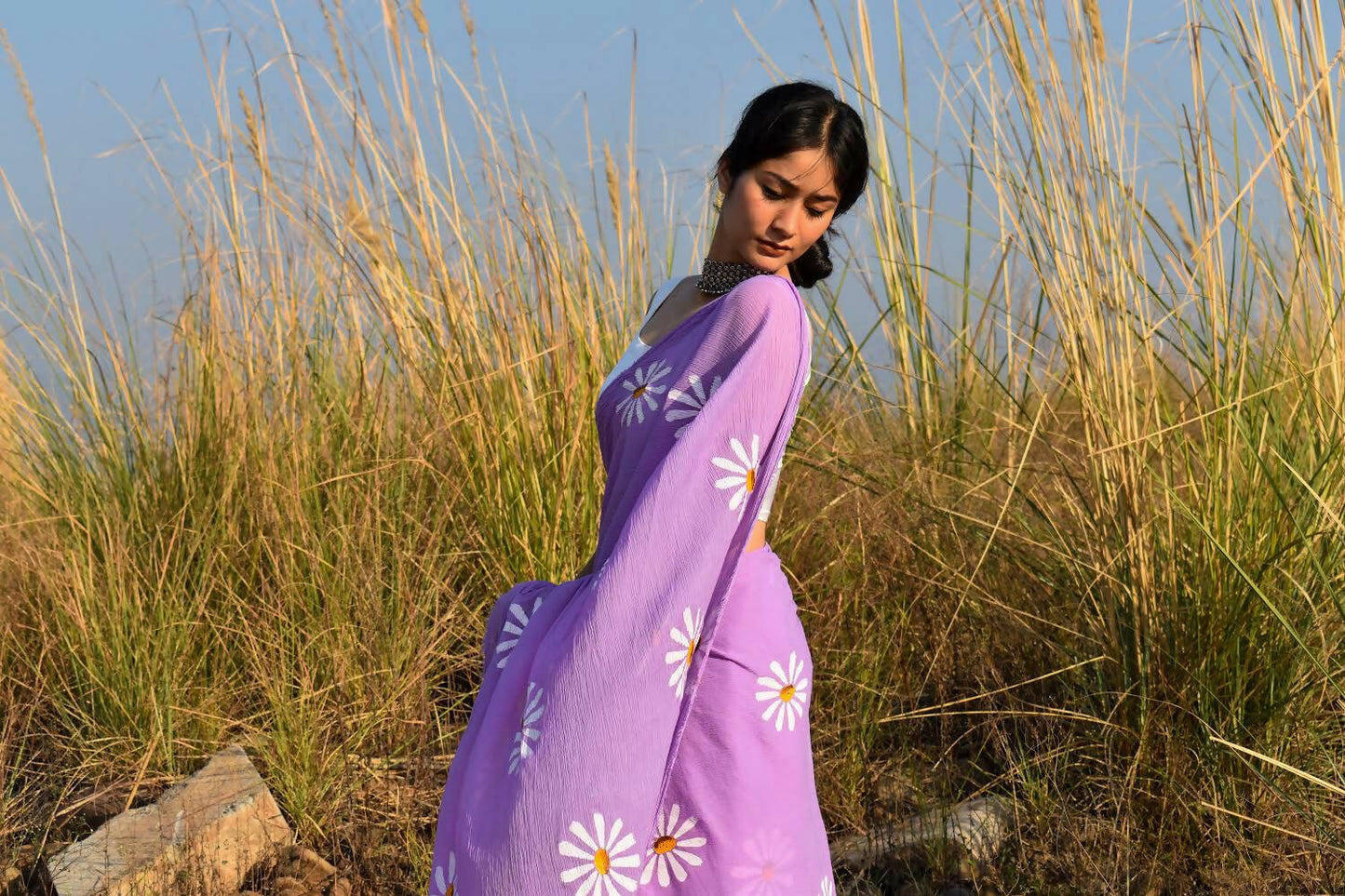Sora- Lavender Handpainted Chiffon Saree