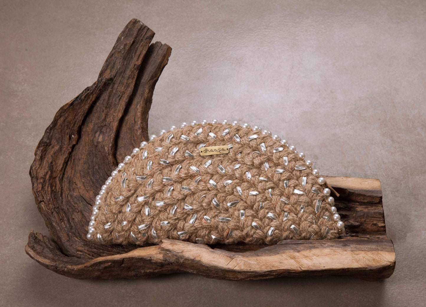 Wine Silver half moon clutch