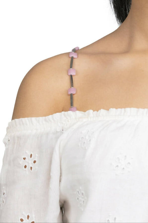 Baby Pink & Silver Blend Beaded Bra Strap
