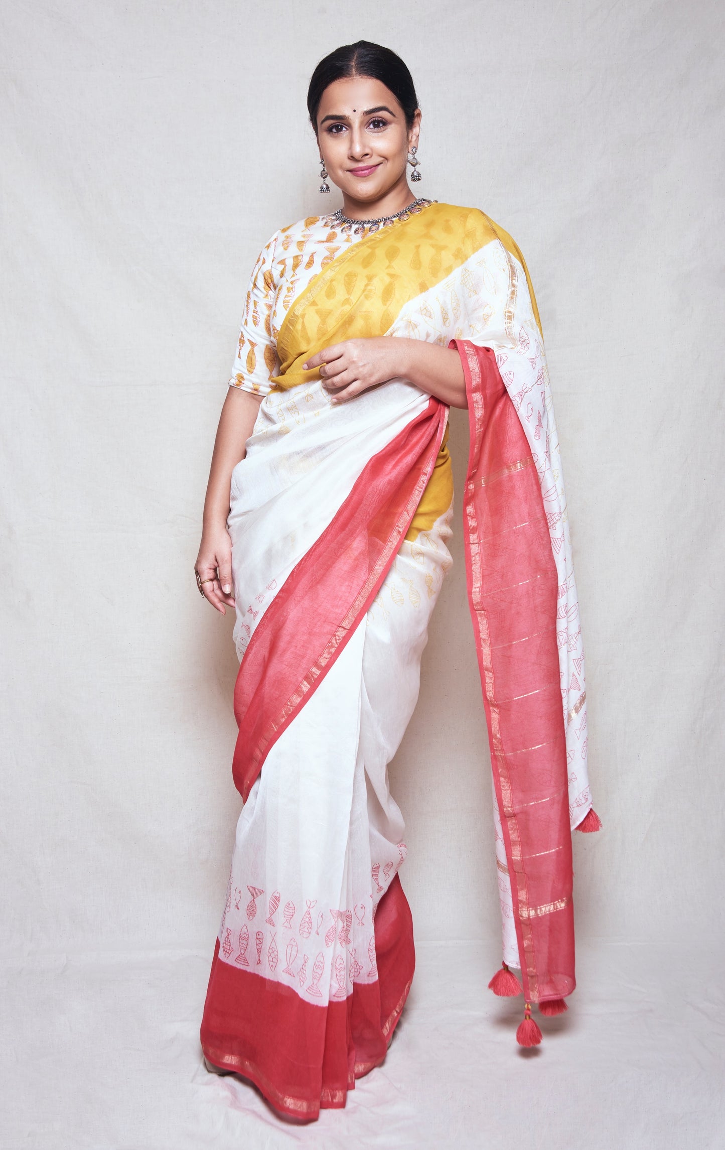 Chanderi Saree - Pujo with Red & Yellow