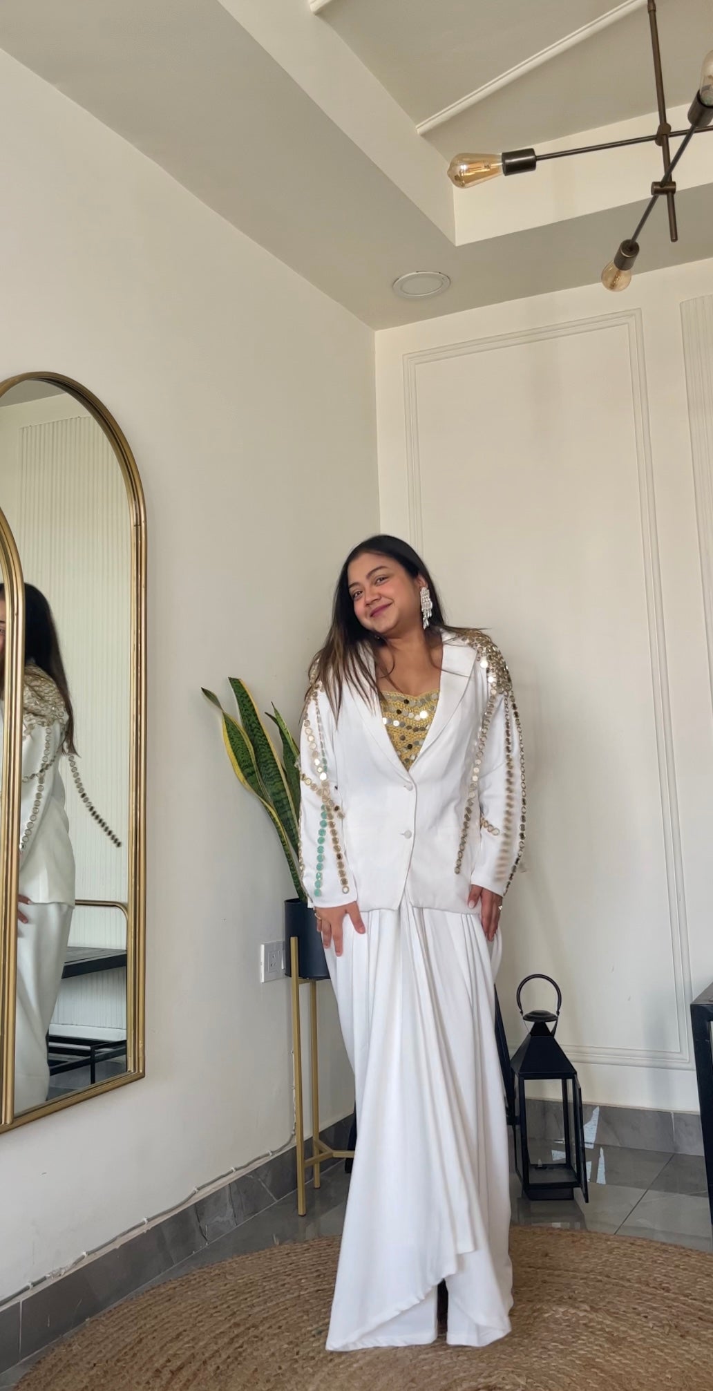 2 Piece White Cotton Co-ord Set with Mirror Work