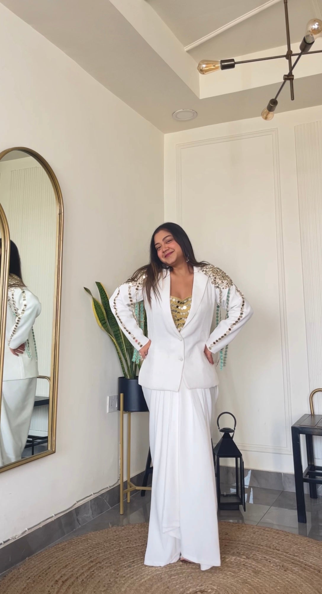 2 Piece White Cotton Co-ord Set with Mirror Work