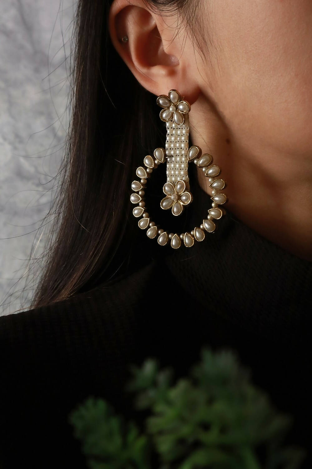 Pearl Flower Dangler Earrings