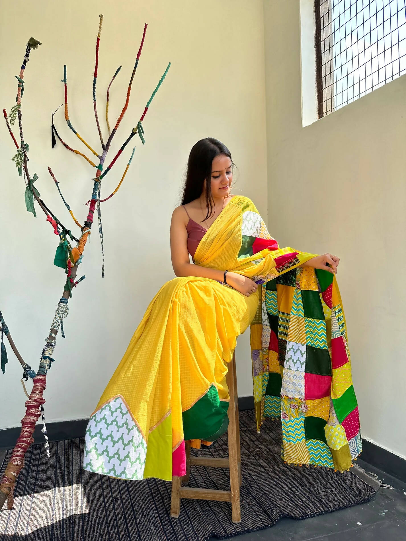 Atrangi Yellow - Patchwork Saree