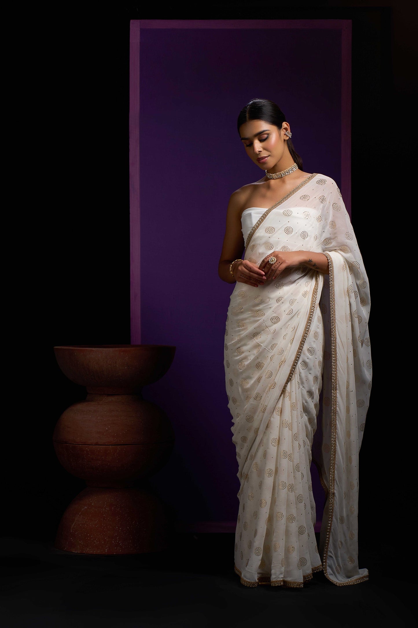 Jasmine With Gold Gota Border Saree