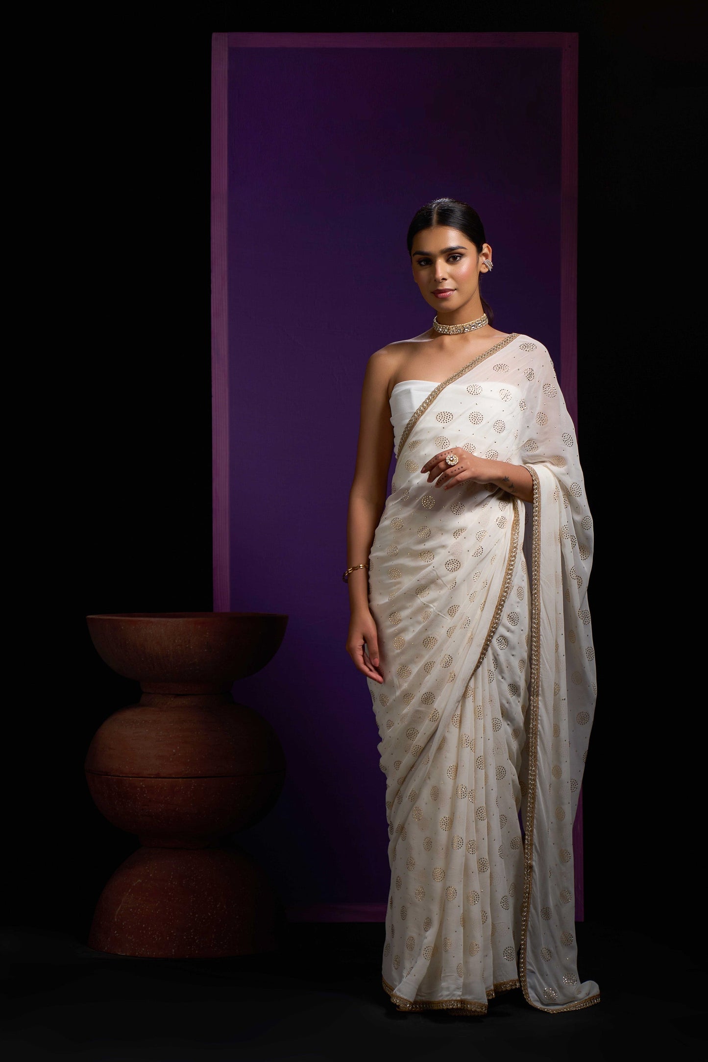 Jasmine With Gold Gota Border Saree