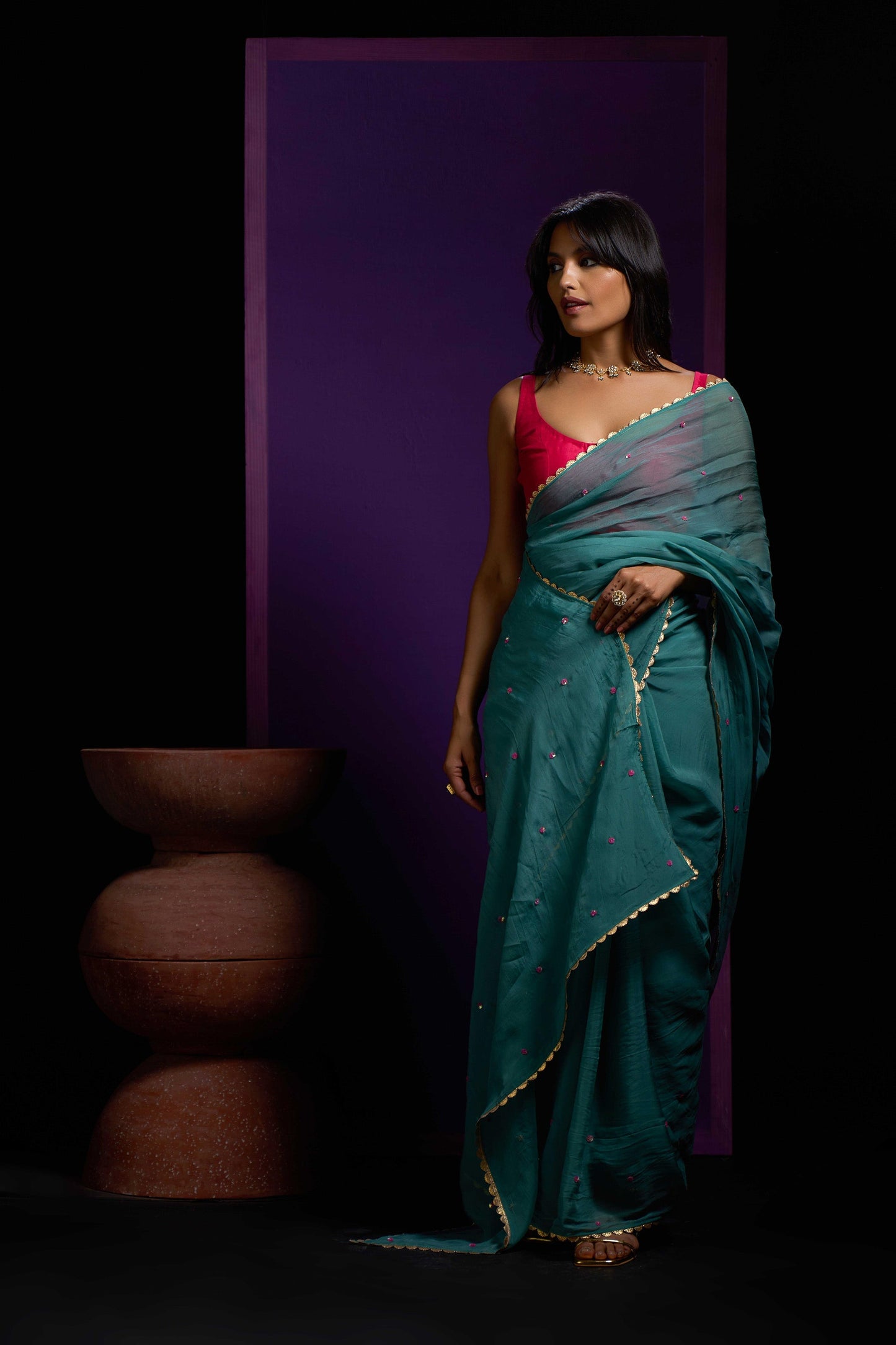 Noori Green Organza Handwork Saree