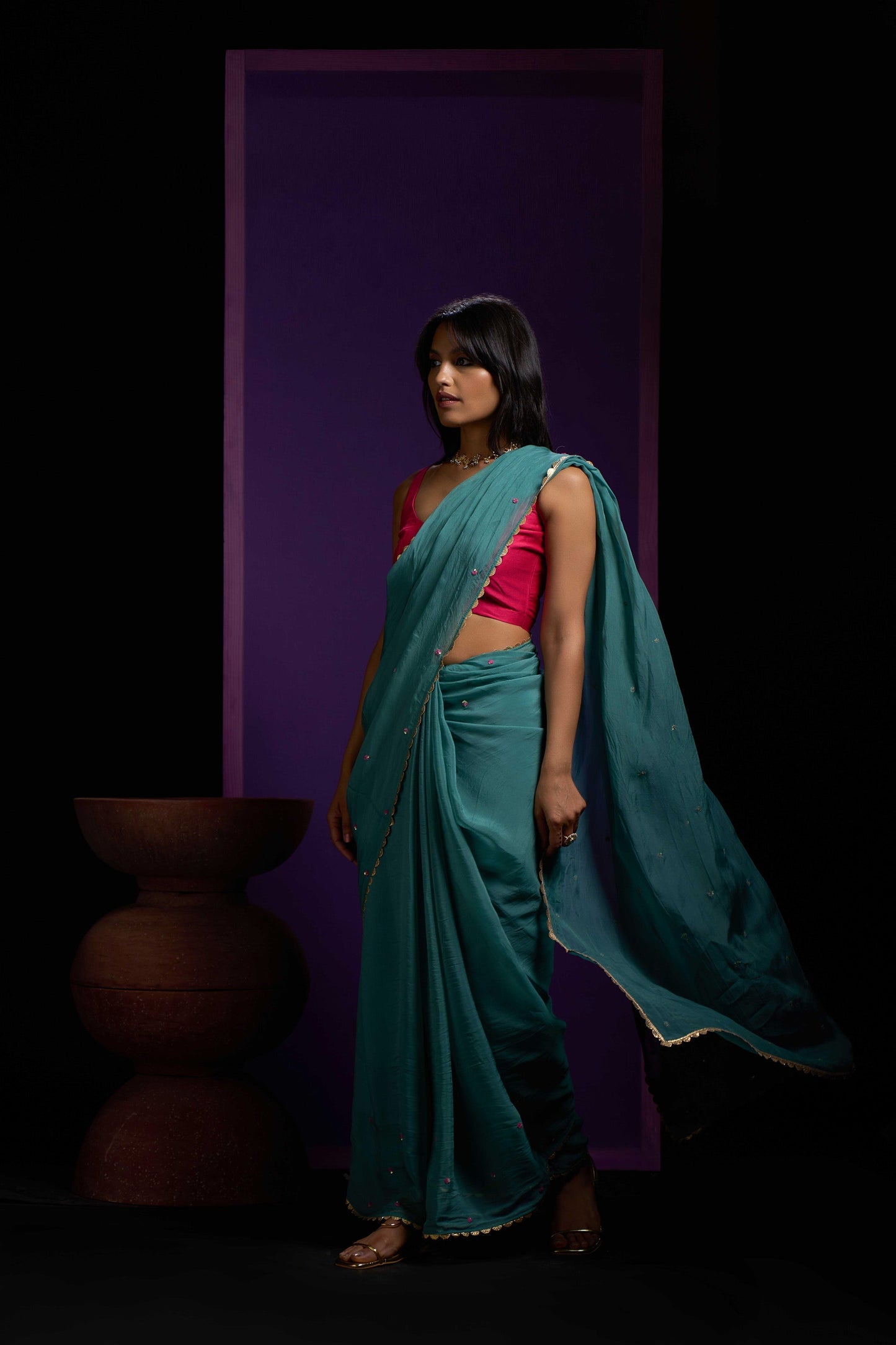 Noori Green Organza Handwork Saree