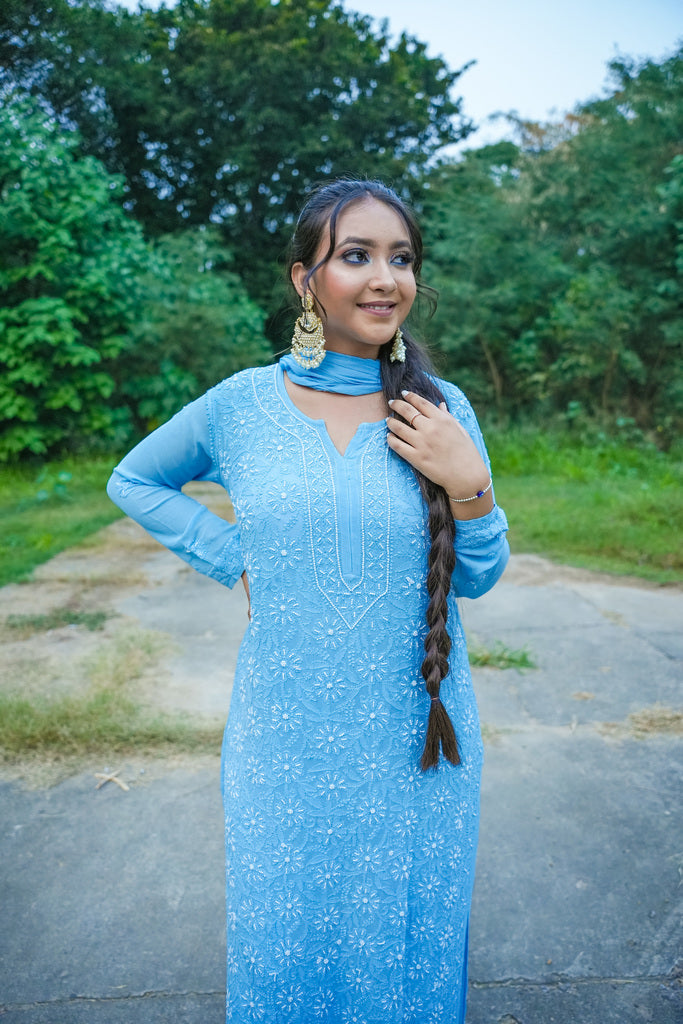 Pearl Blue Chikankari Set