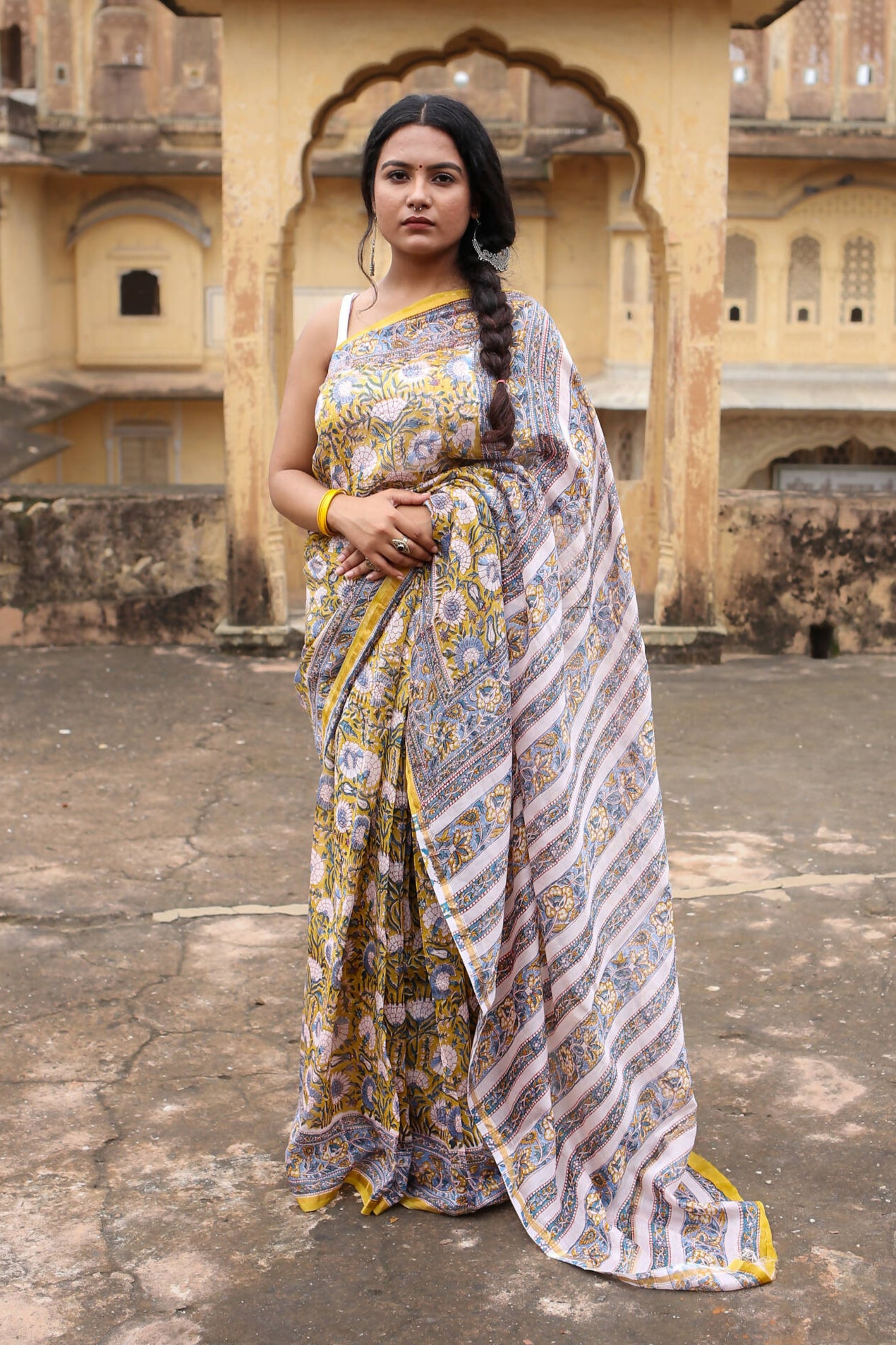 Jasmine Joy - Hand Block Print Chanderi Silk Saree