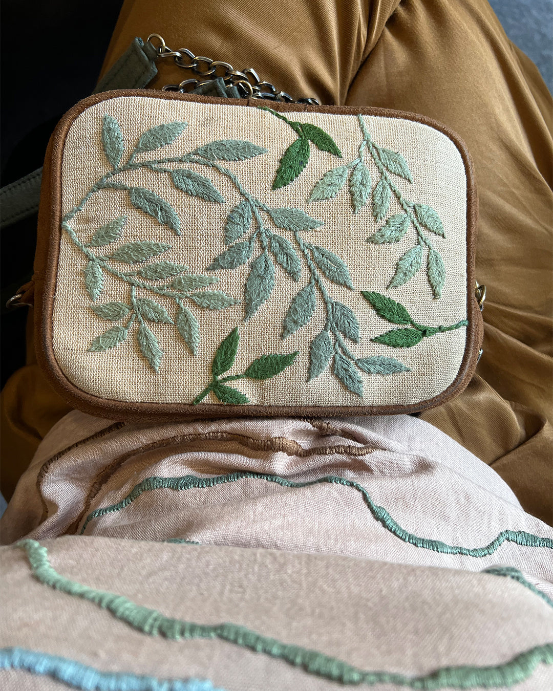Leafy Vegan Suede Sling/Belt Bag