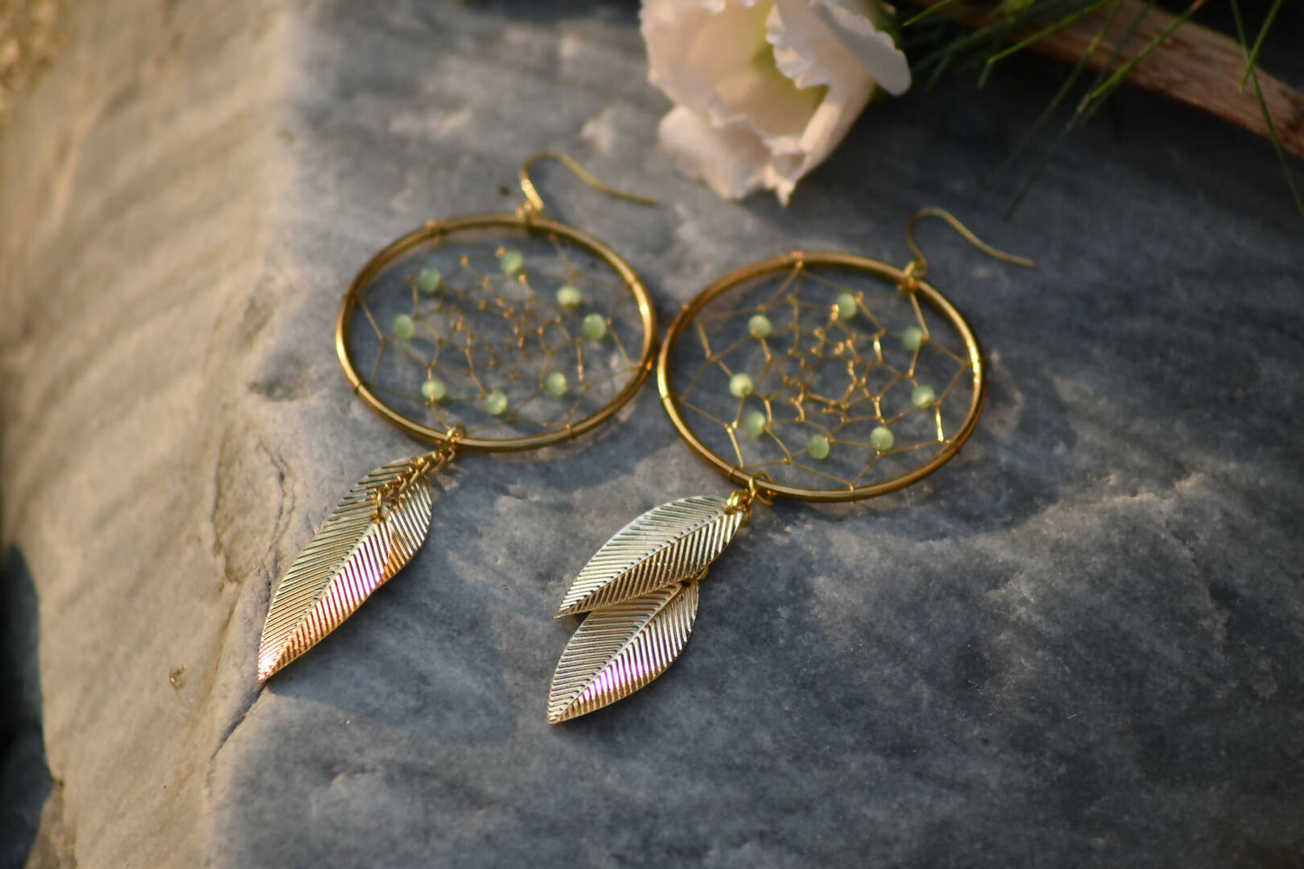 Gold Dreamcatcher Dangler Earrings
