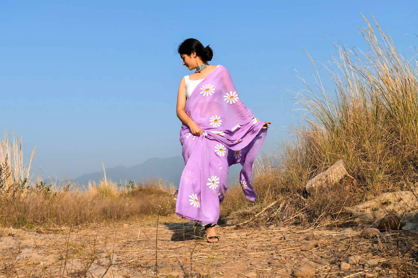 Sora- Lavender Handpainted Chiffon Saree