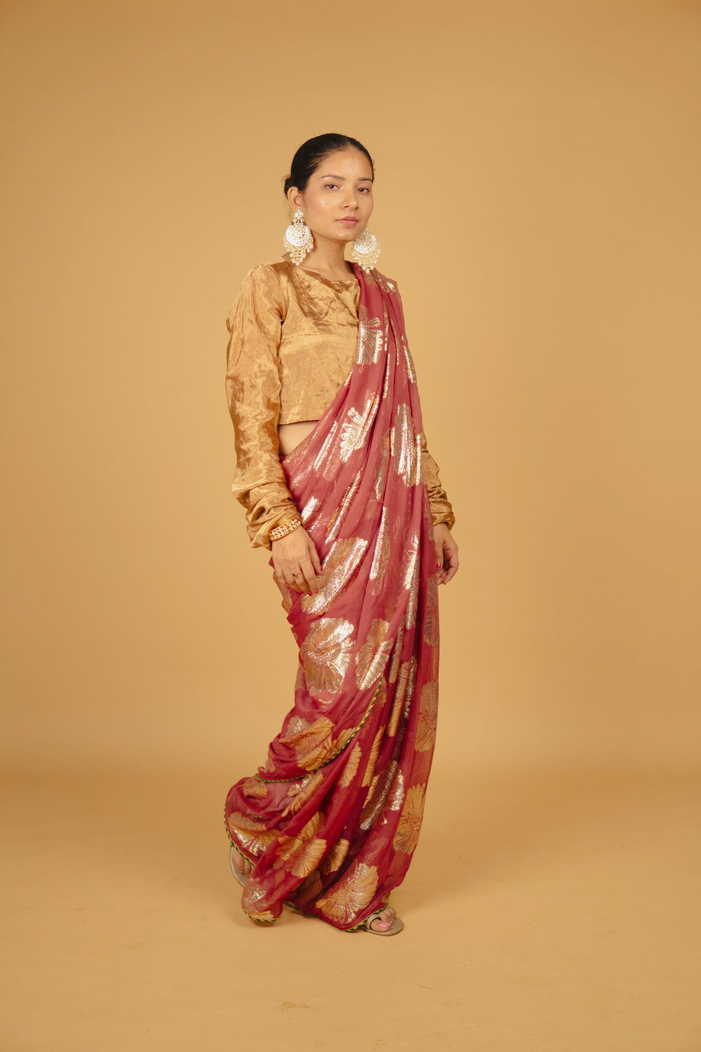 Faria Sitara Gold & Green Lace Border Saree
