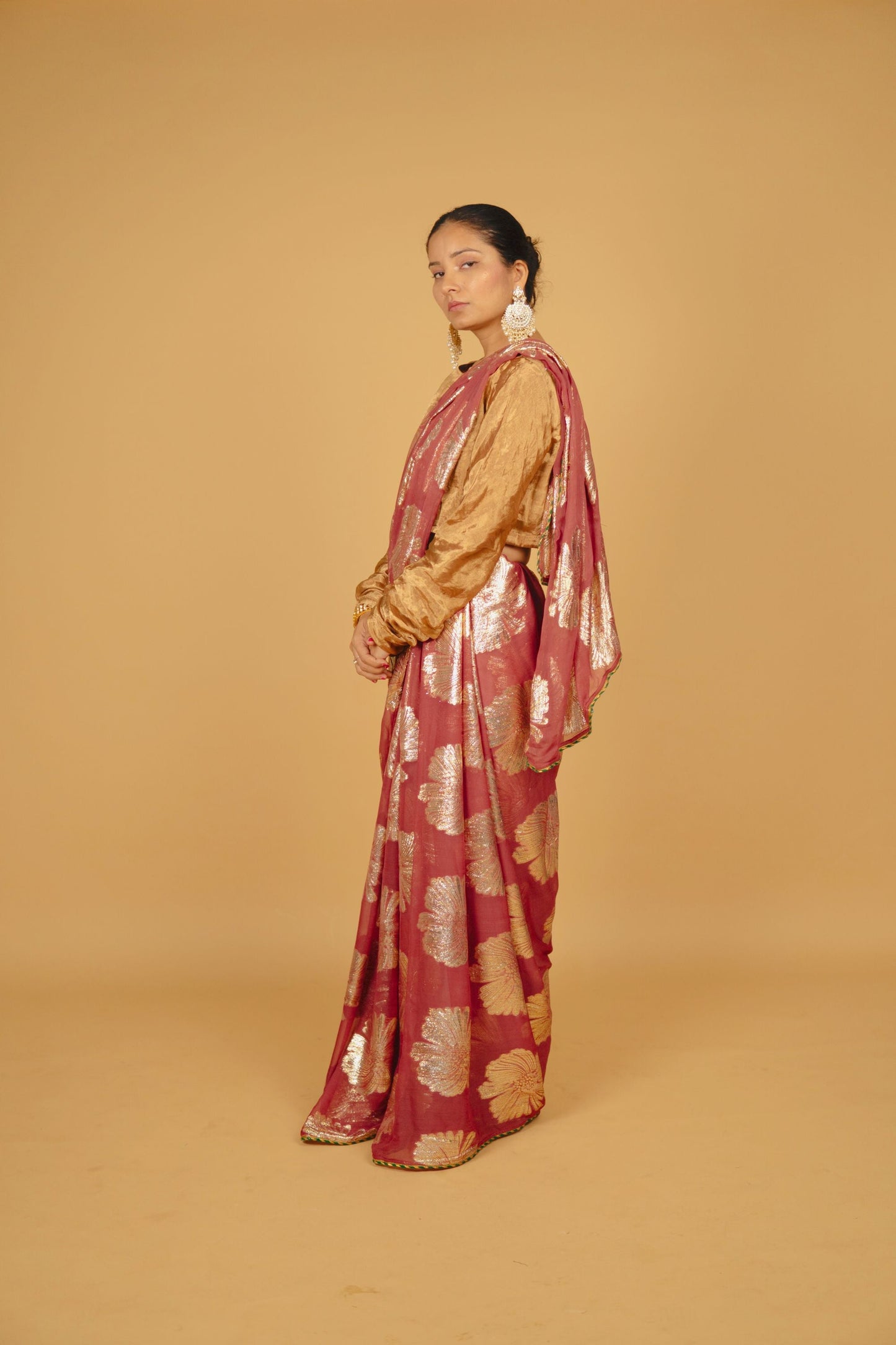 Faria Sitara Gold & Green Lace Border Saree