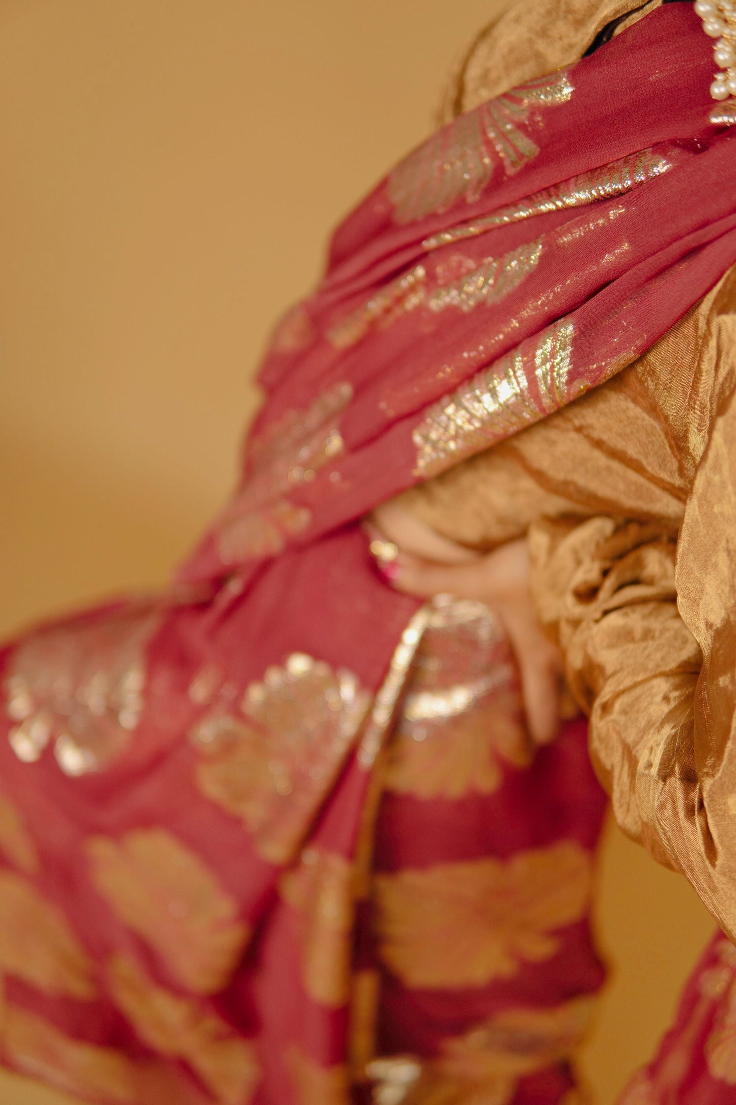 Faria Sitara Gold & Green Lace Border Saree