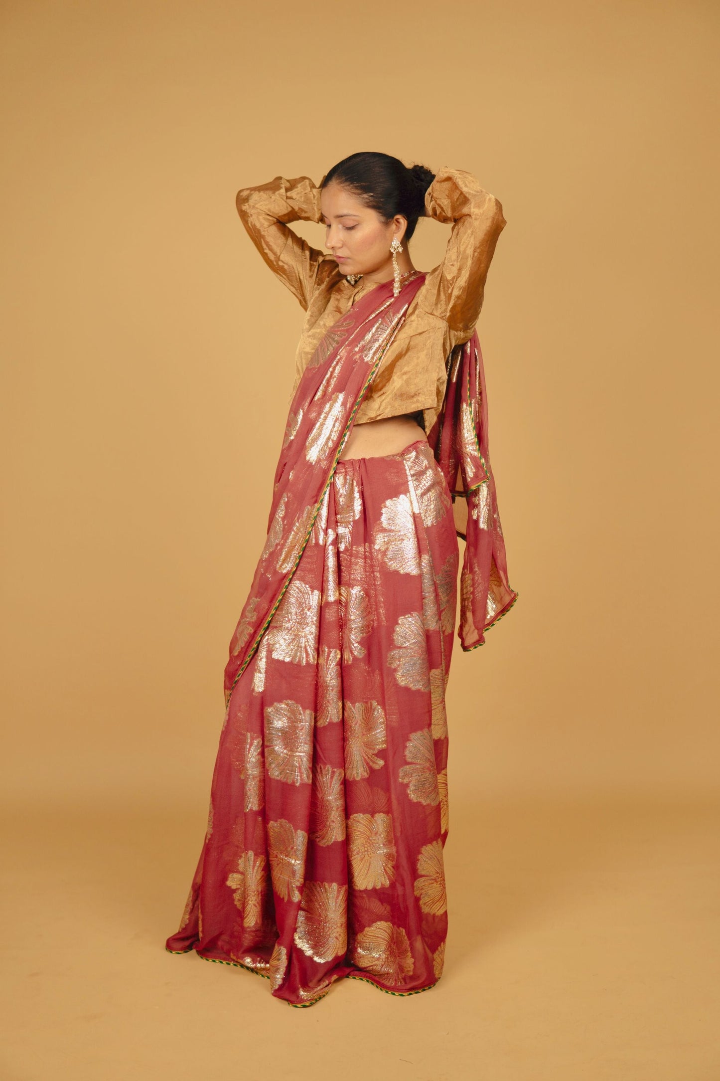 Faria Sitara Gold & Green Lace Border Saree
