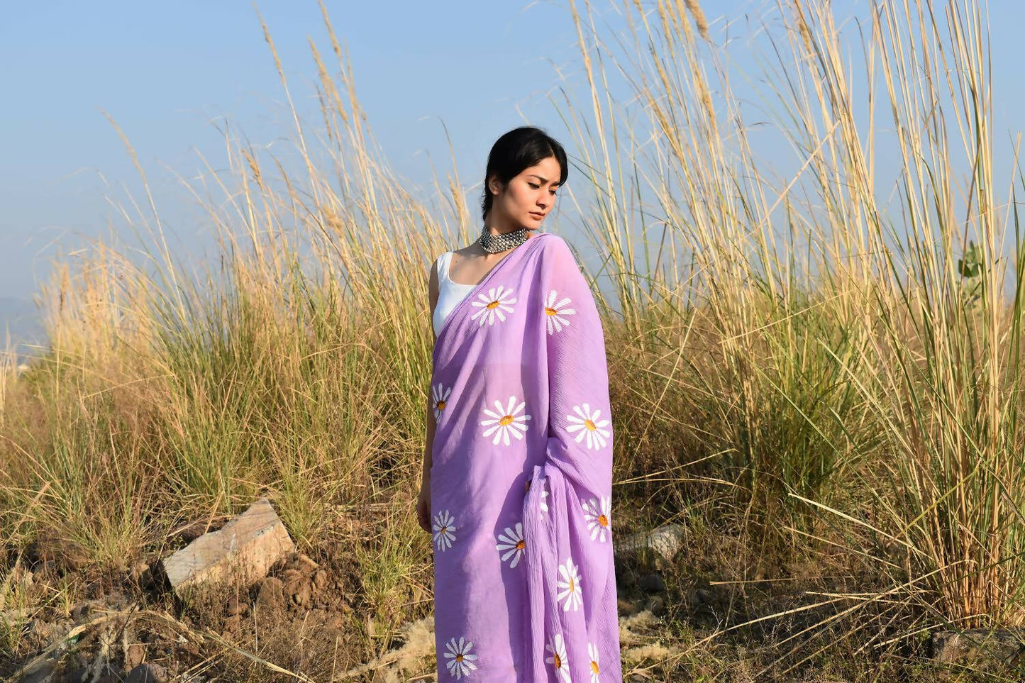 Sora- Lavender Handpainted Chiffon Saree