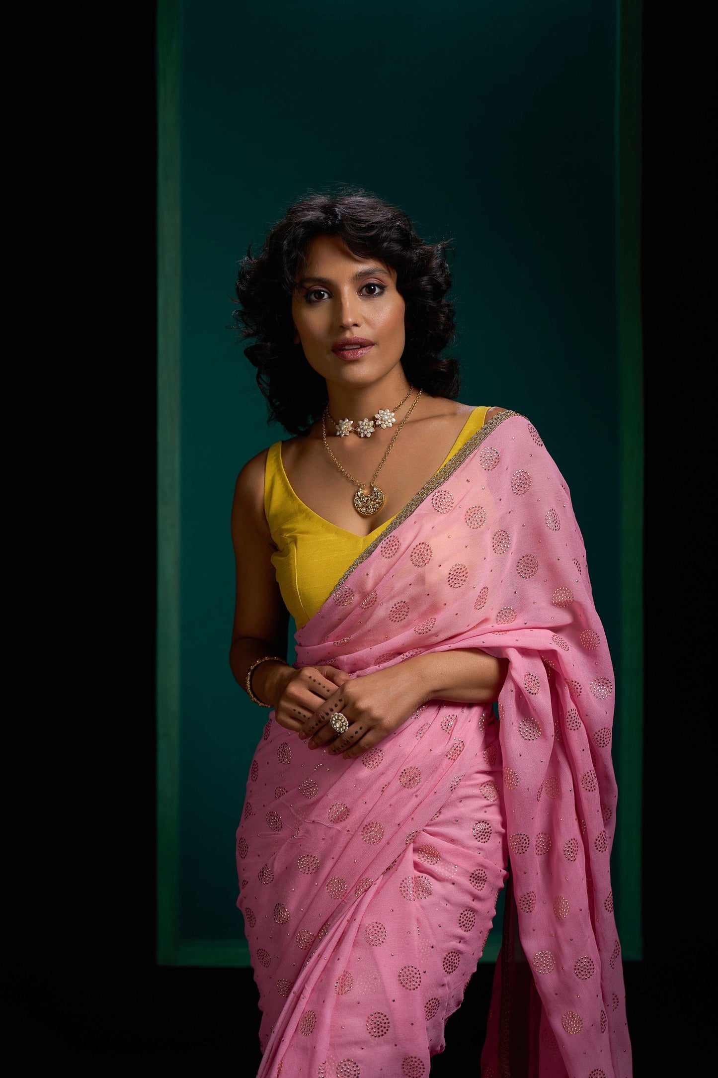 Rose Golden Gota Border Saree