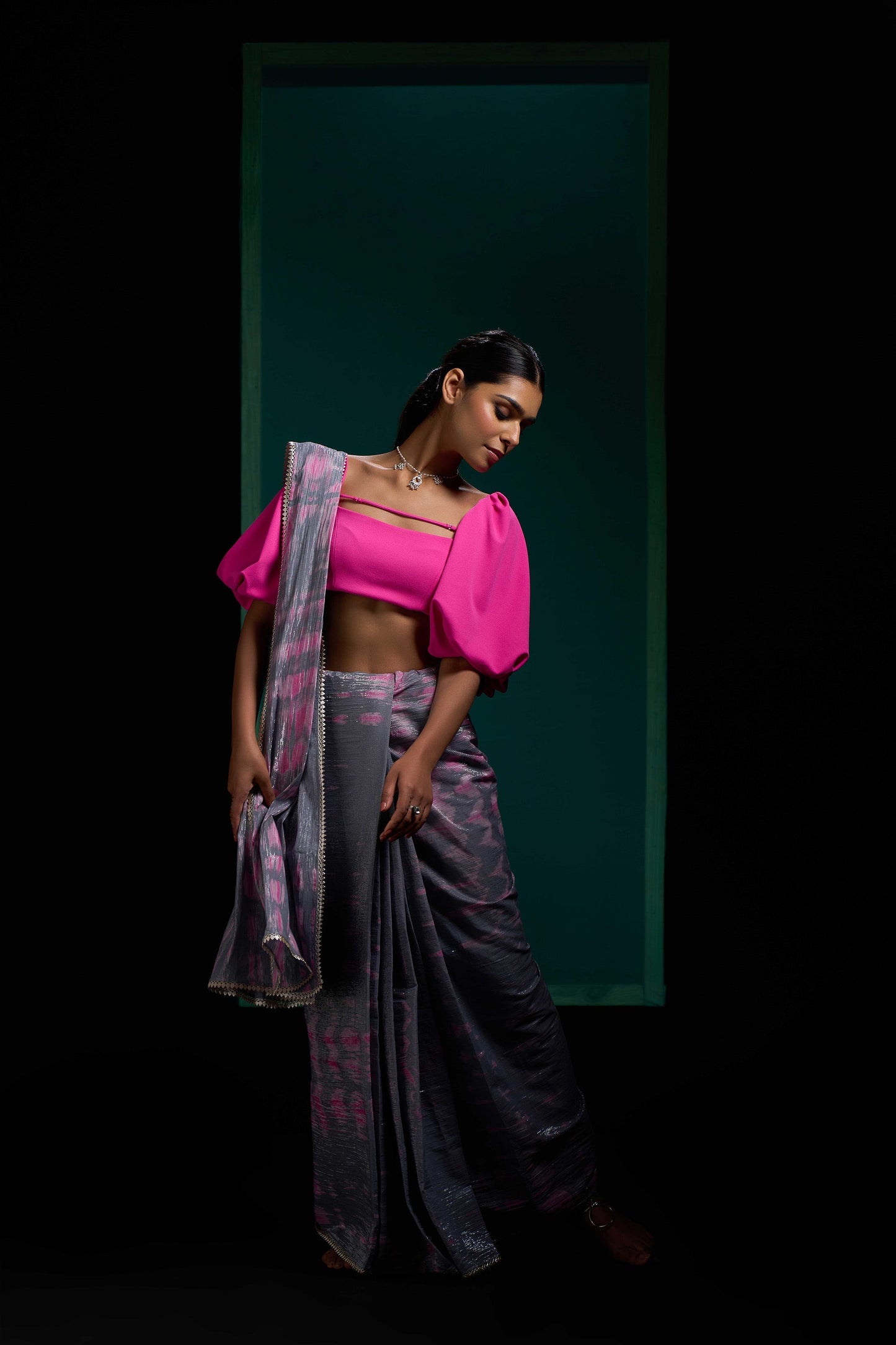 Grey Twin Tie Dye Saree