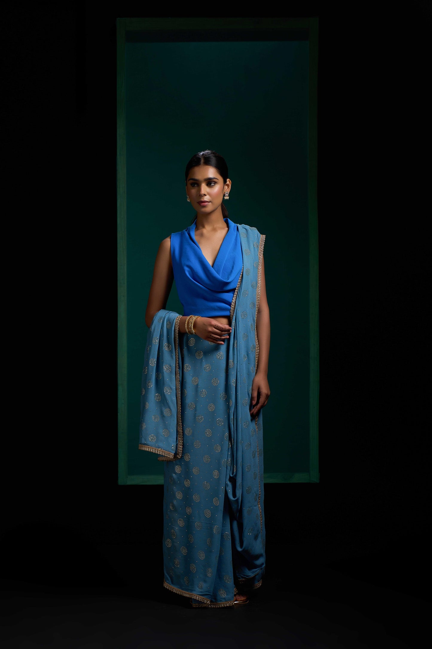 Midnight Blue Gold Gota Border Saree