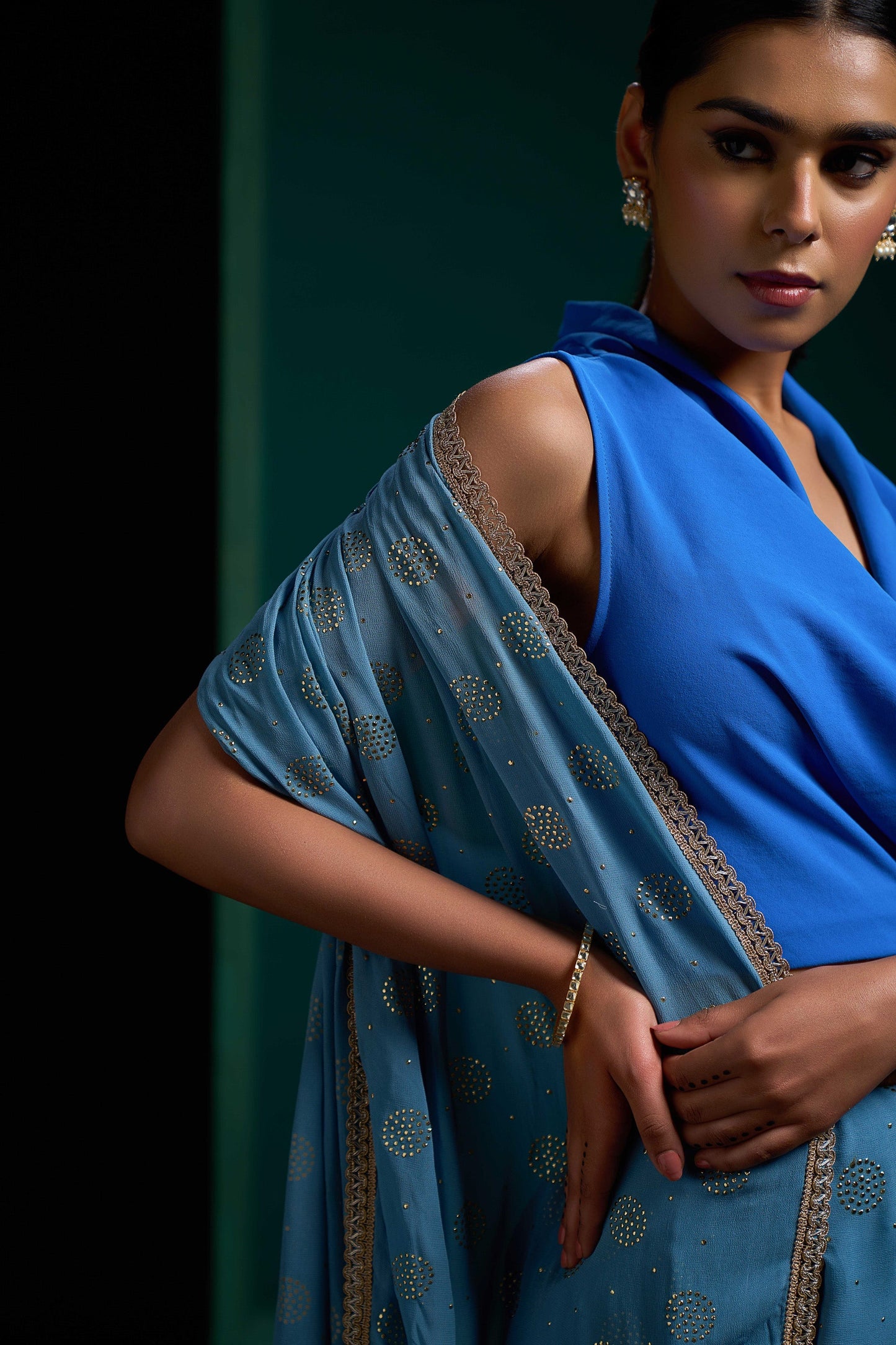 Midnight Blue Gold Gota Border Saree