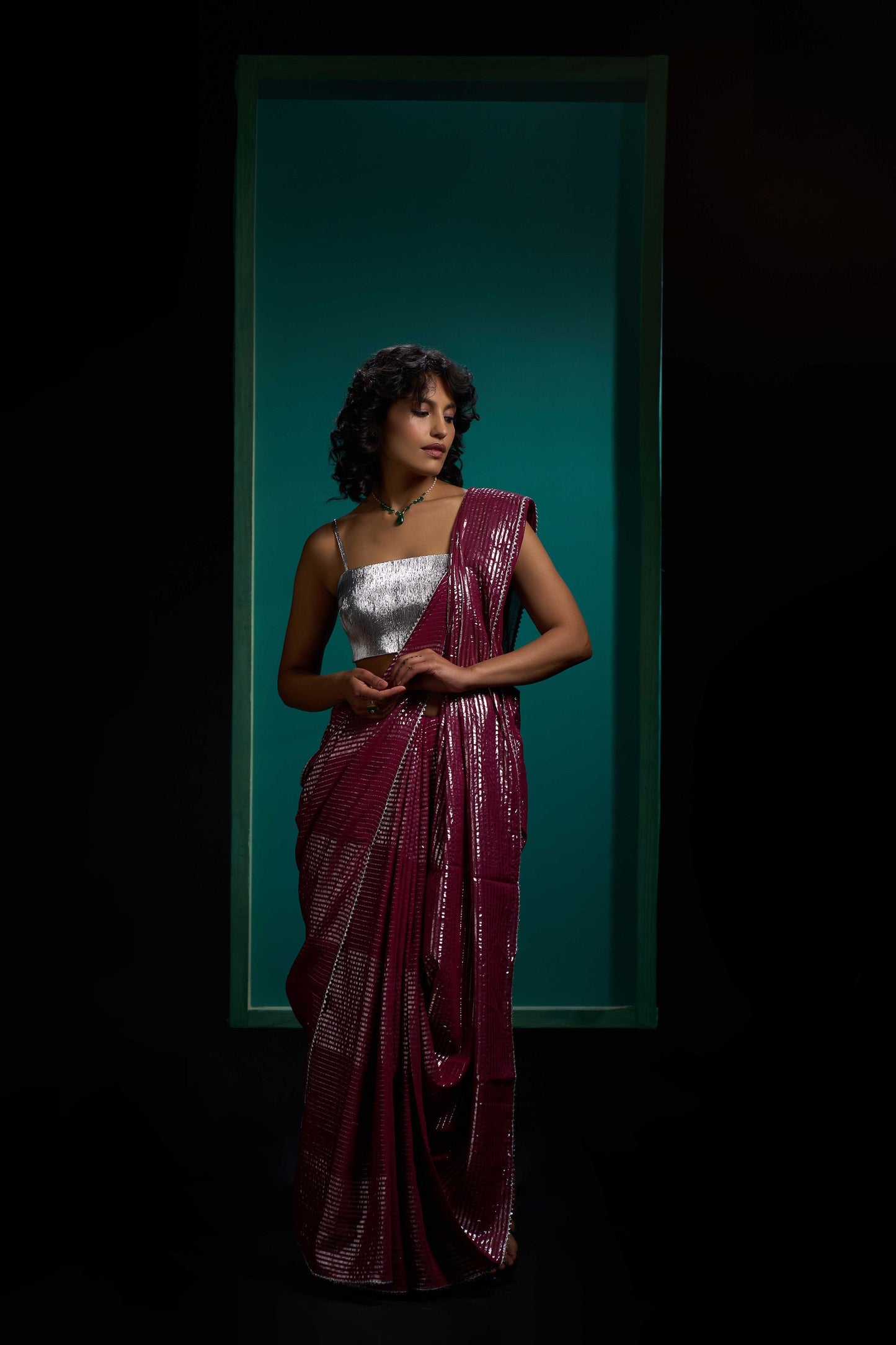 Wine Shine Silver Gota Border Saree