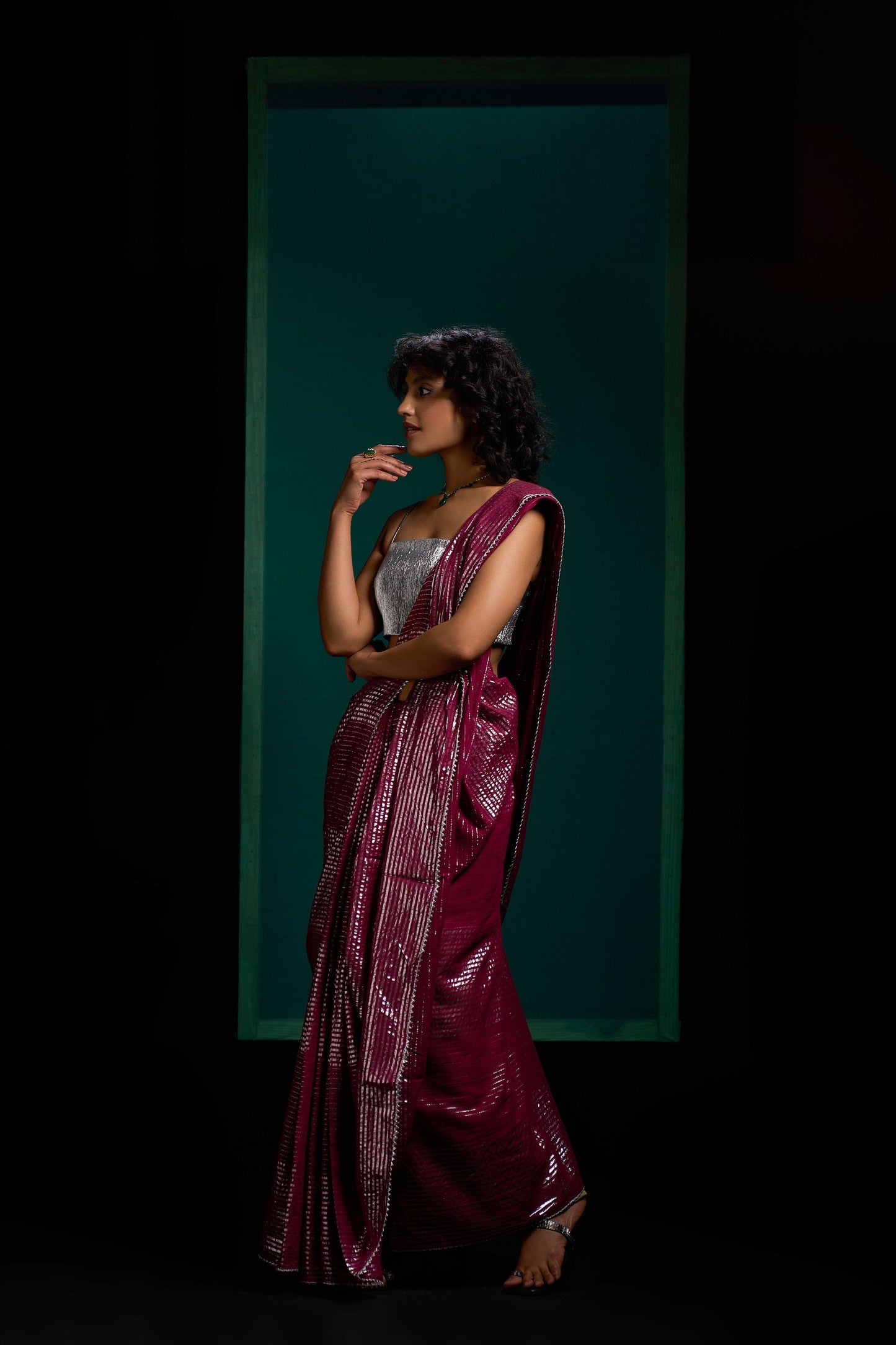 Wine Shine Silver Gota Border Saree
