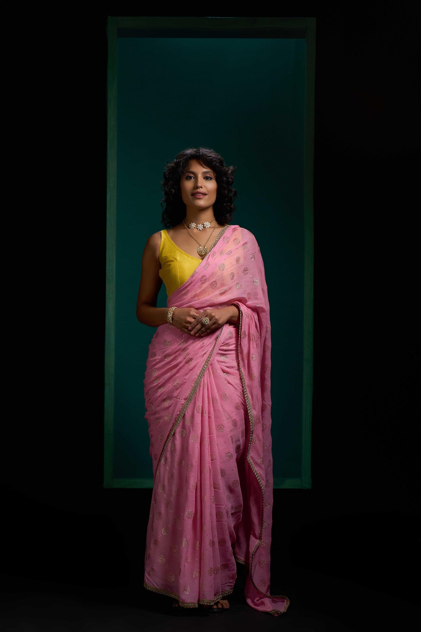 Rose Golden Gota Border Saree
