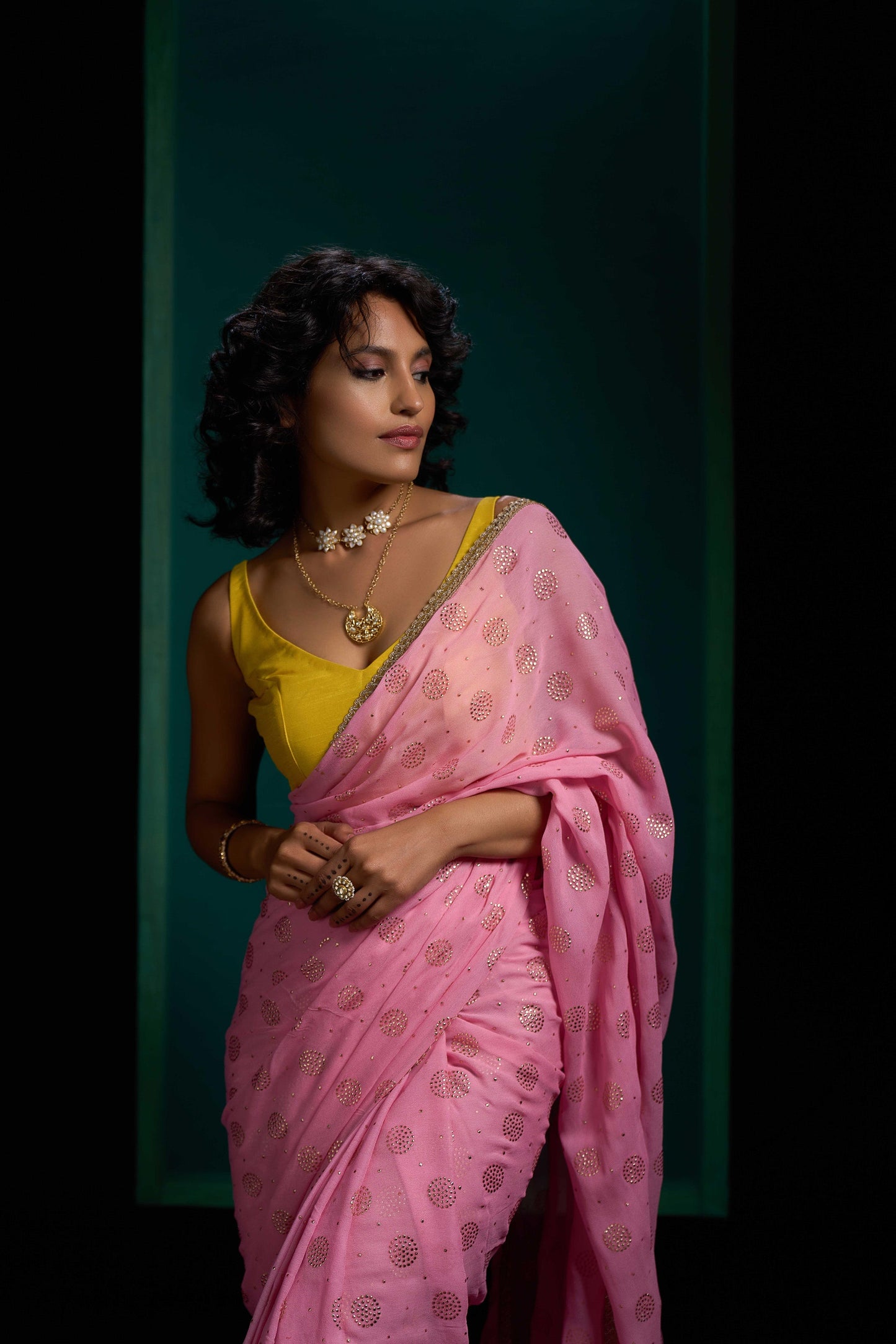 Rose Golden Gota Border Saree