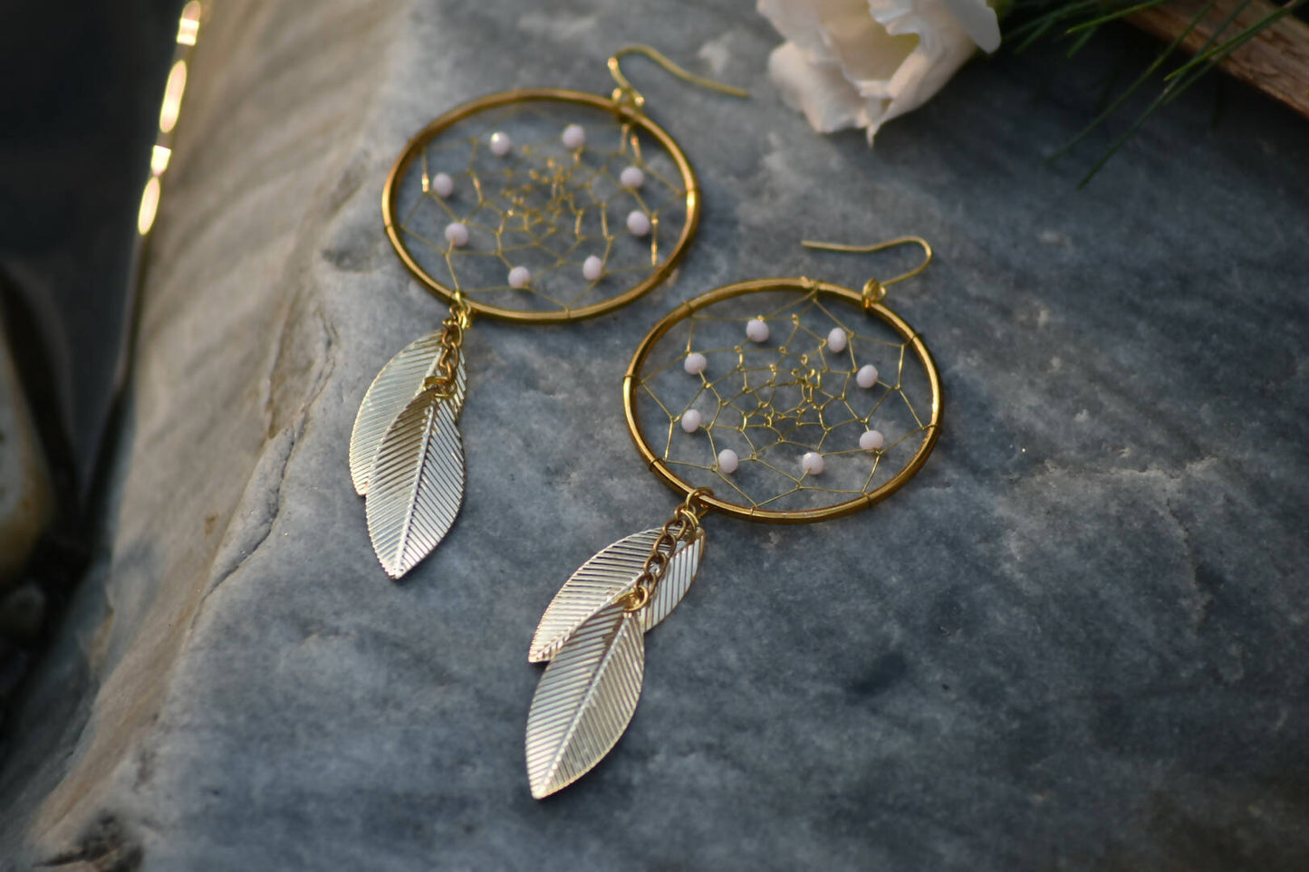 Gold Dreamcatcher Dangler Earrings