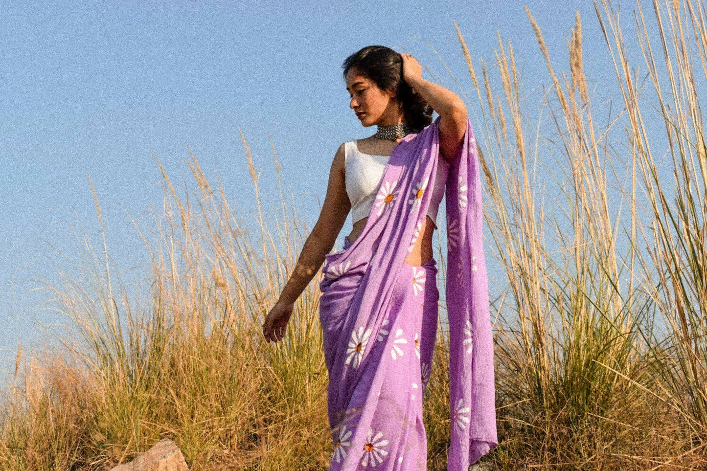 Sora- Lavender Handpainted Chiffon Saree