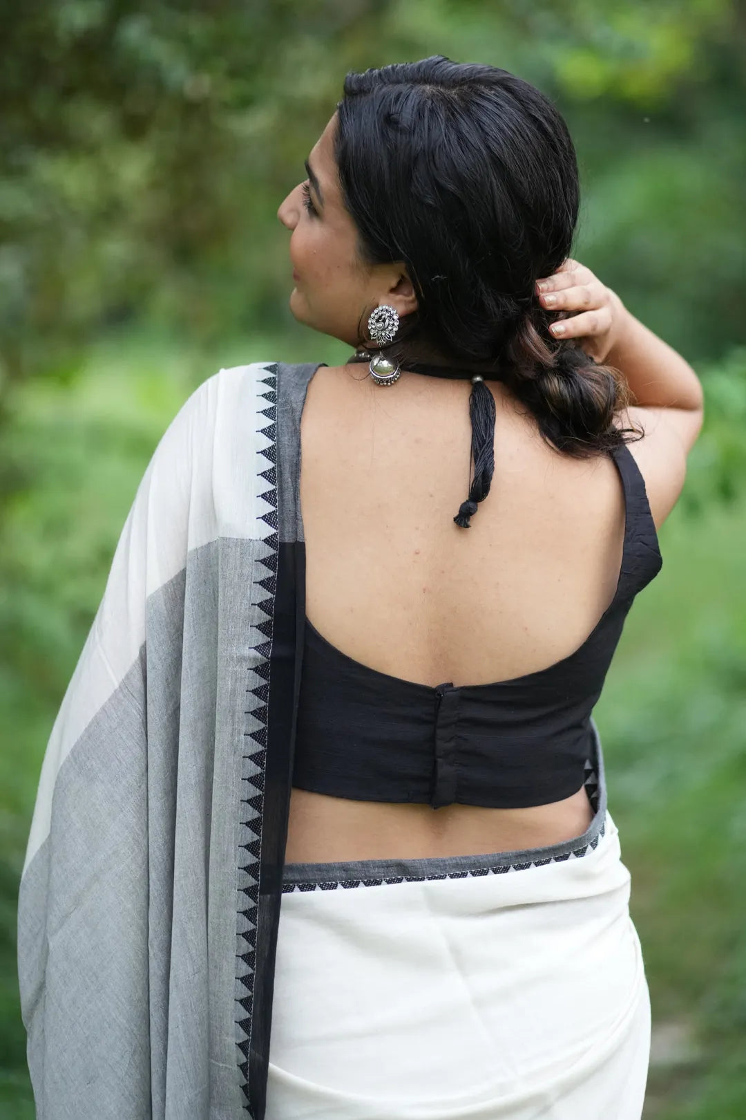 Winter Frost White Saree with Black Border